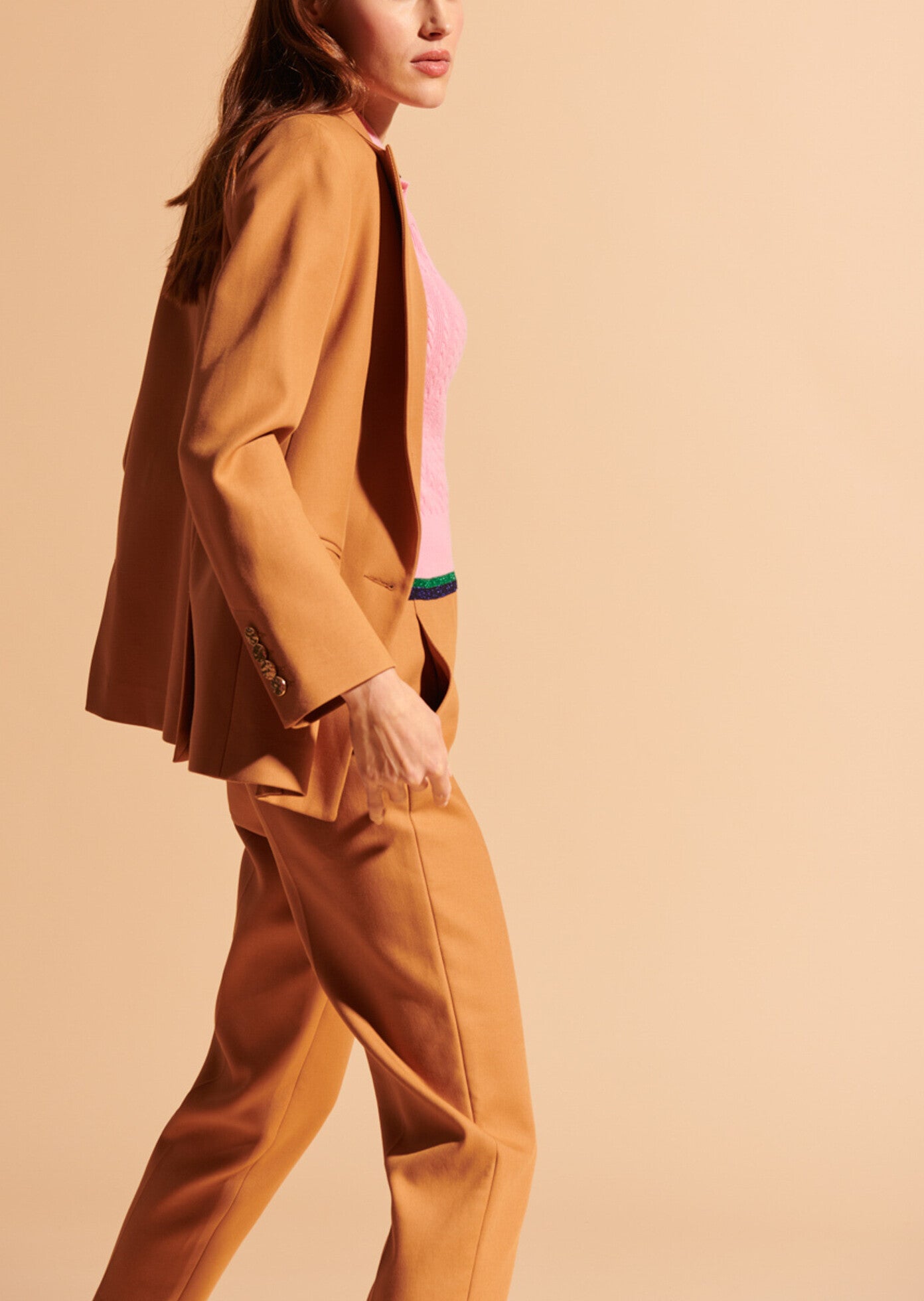 Veste de tailleur Violaine camel en twill de coton Faume - seconde main