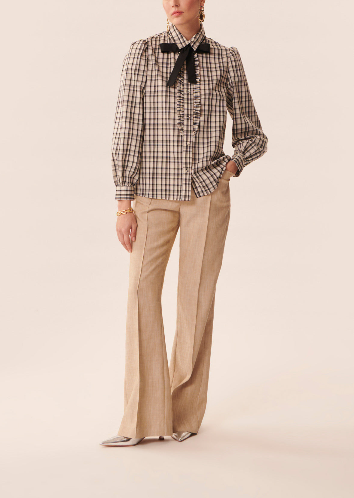 Chemise Cheri écrue à carreaux en popeline Faume - seconde main