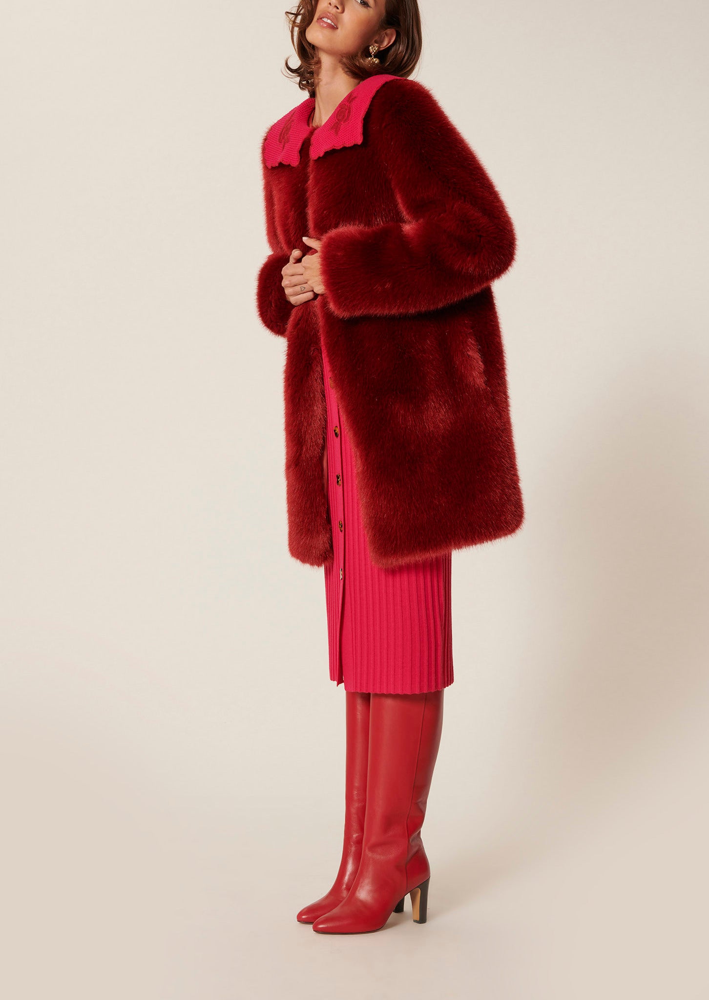 Manteau Melusine bordeaux en fausse fourrure Faume - seconde main