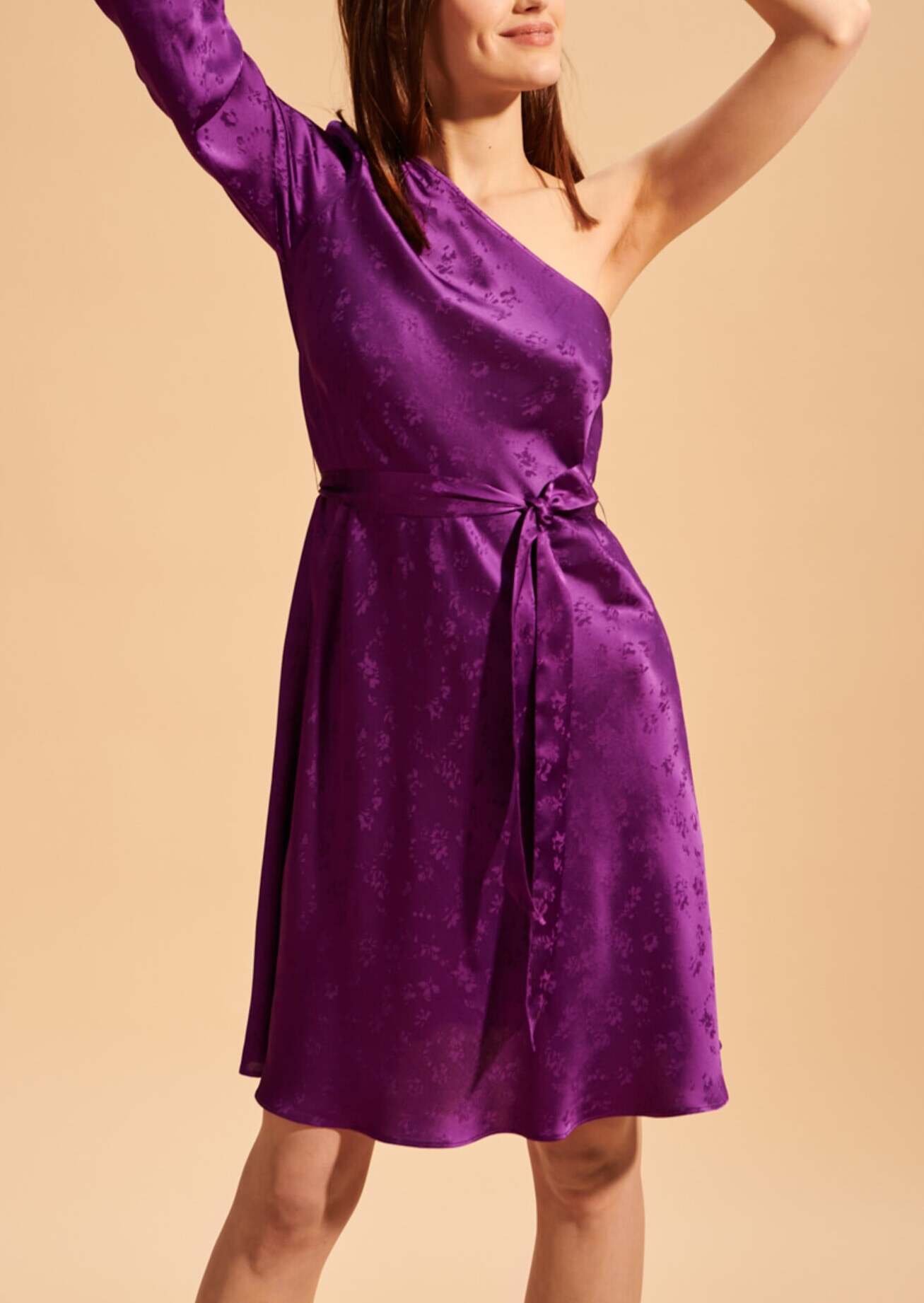 Robe one-shoulder Riona en jacquard fleuri violet Faume - seconde main