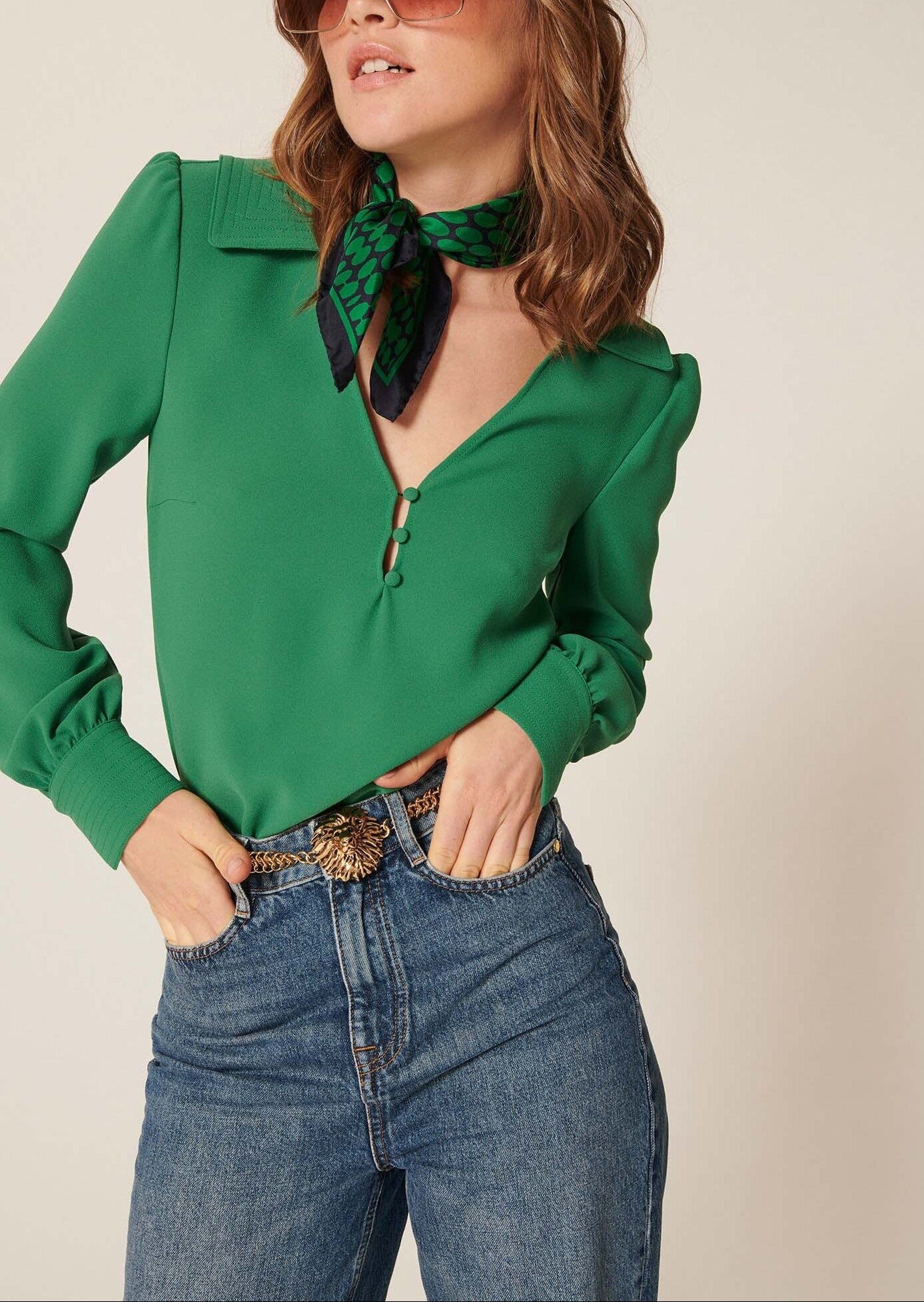 Top Tarabella vert en crêpe Faume - seconde main