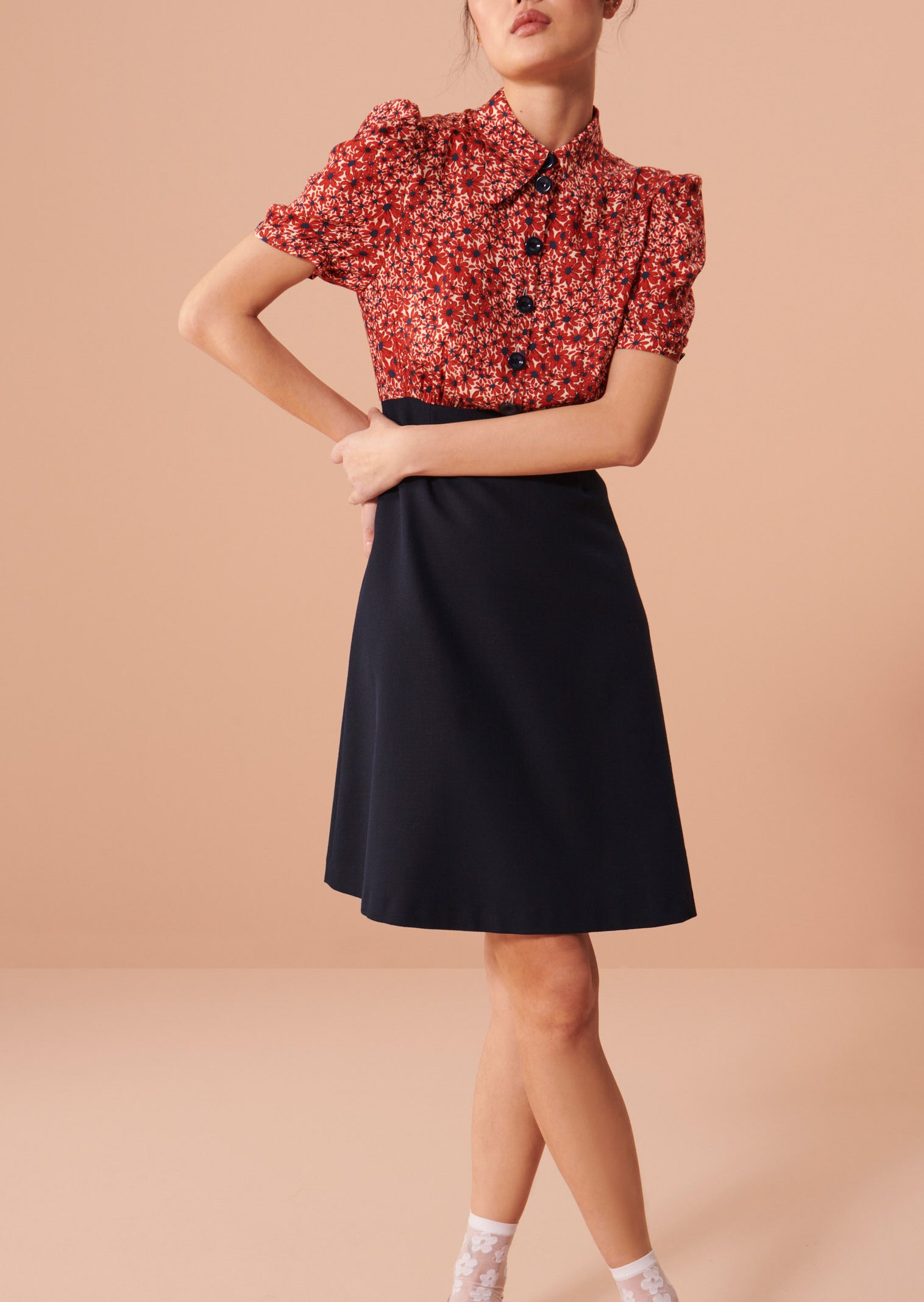 Robe Rueva rouge imprimé petites fleurs Faume - seconde main