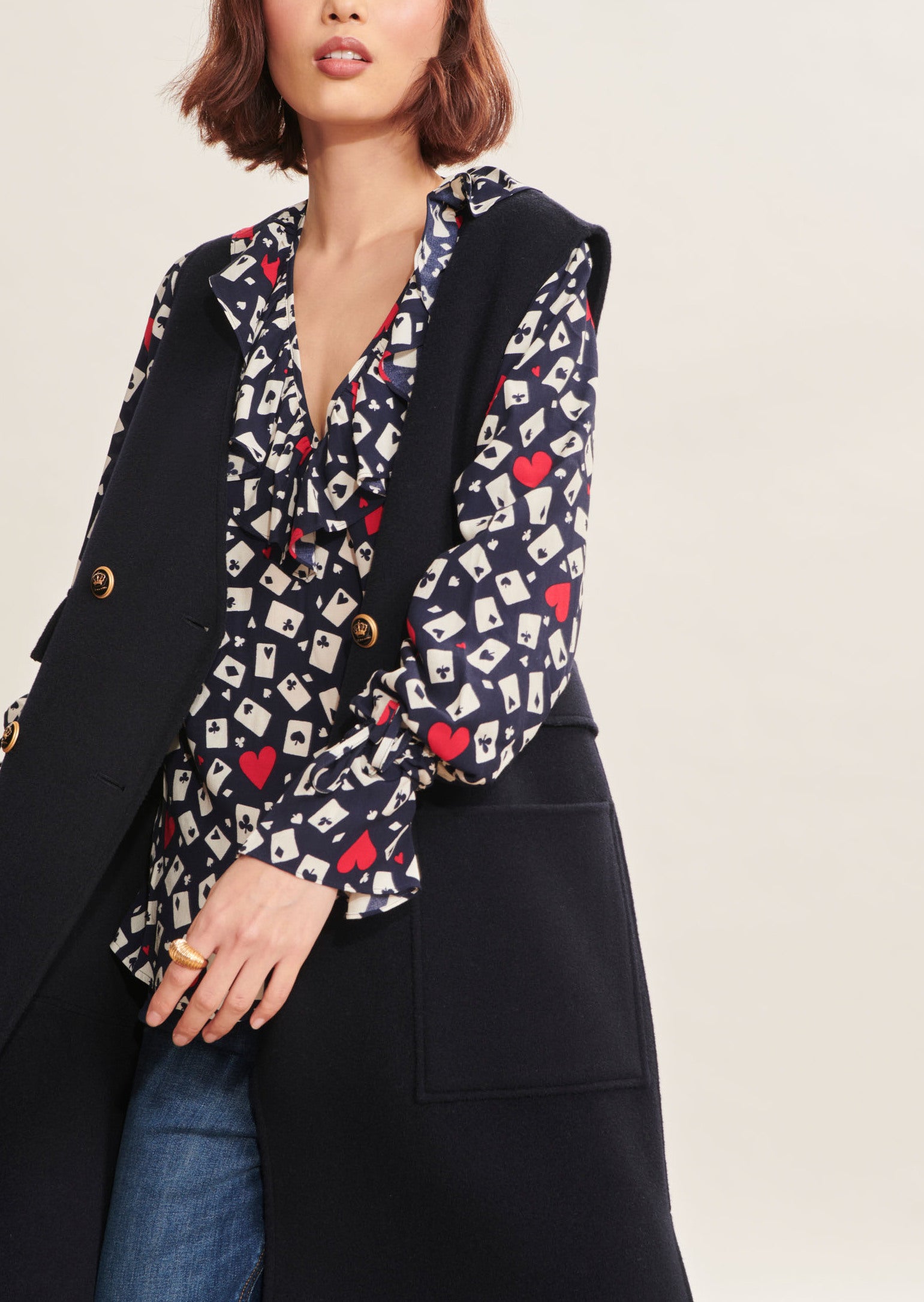 Manteau Maddalena bleu nuit en laine double face Faume - seconde main