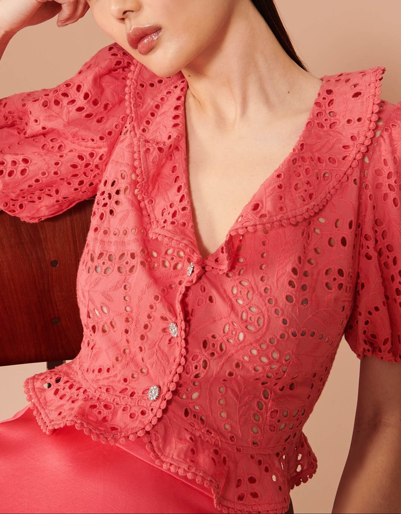 Chemise Carine rose en broderie Faume - seconde main