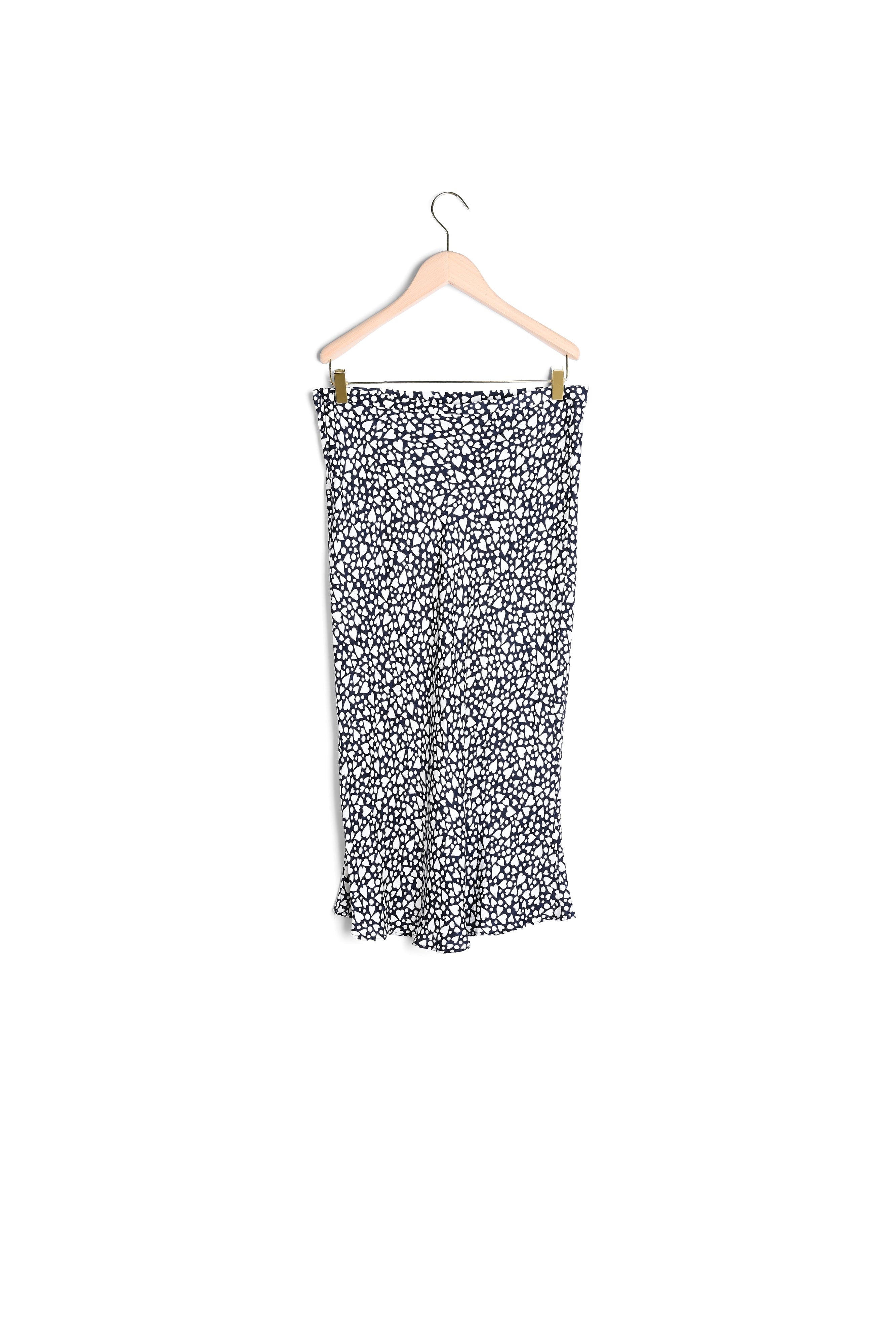 Jupe Jonquille bleu nuit façonnée imprimé pois coeurs Faume - seconde main