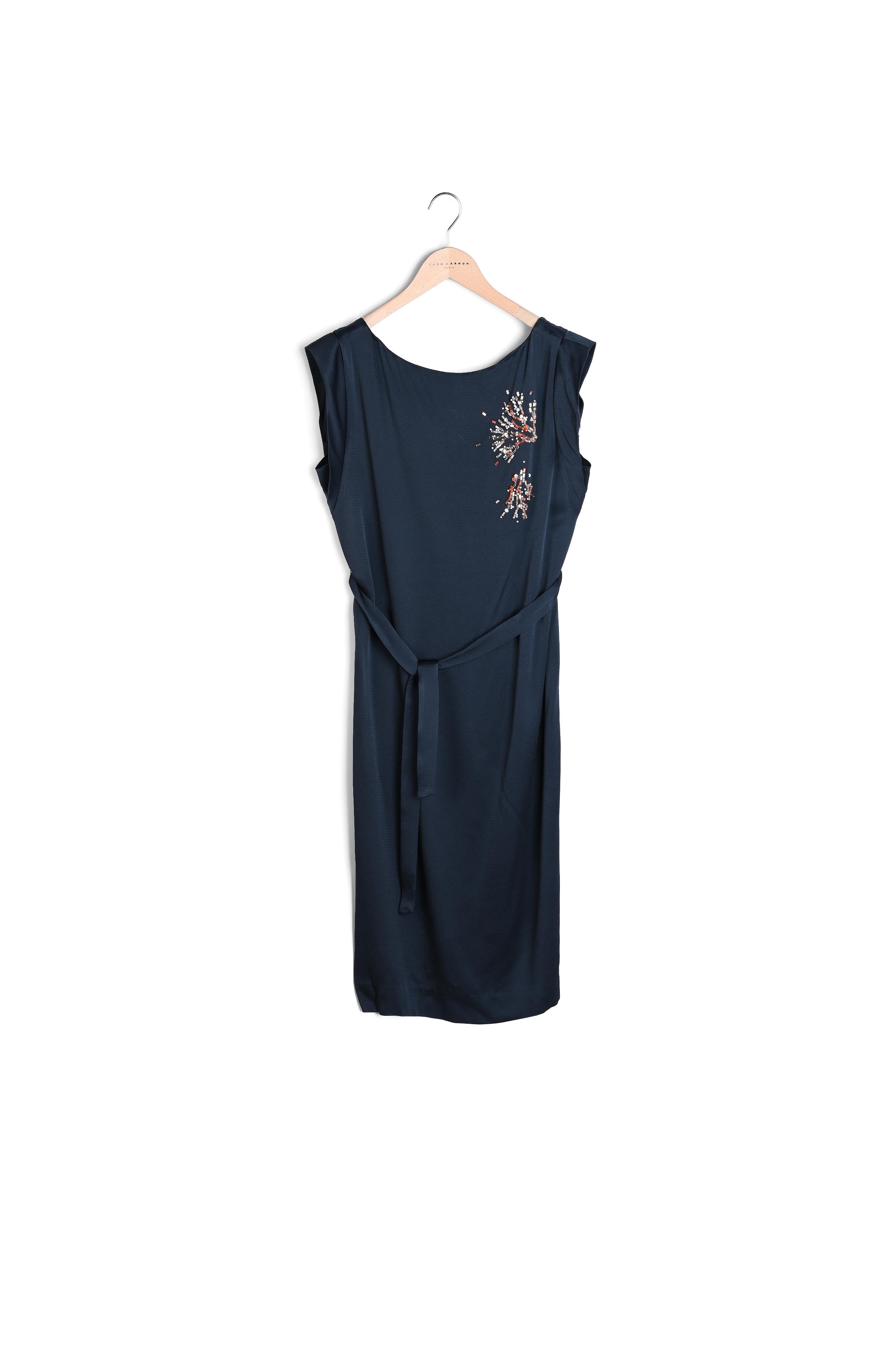 Robe Roisin bleue nuit en crêpe martelé brodée de strass Faume - seconde main