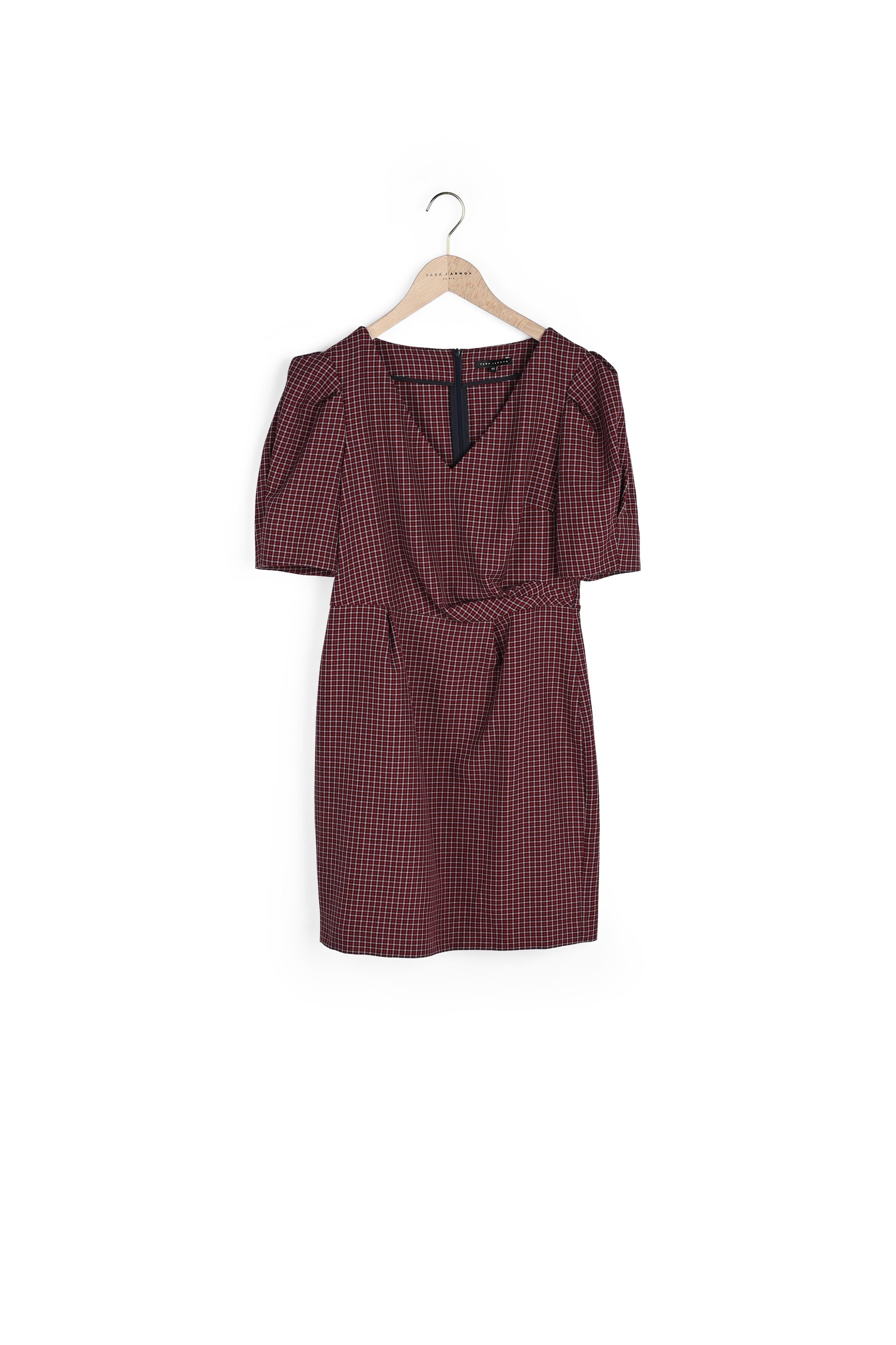 Robe Rosalia rouge courte cache-coeur à petits carreaux Faume - seconde main