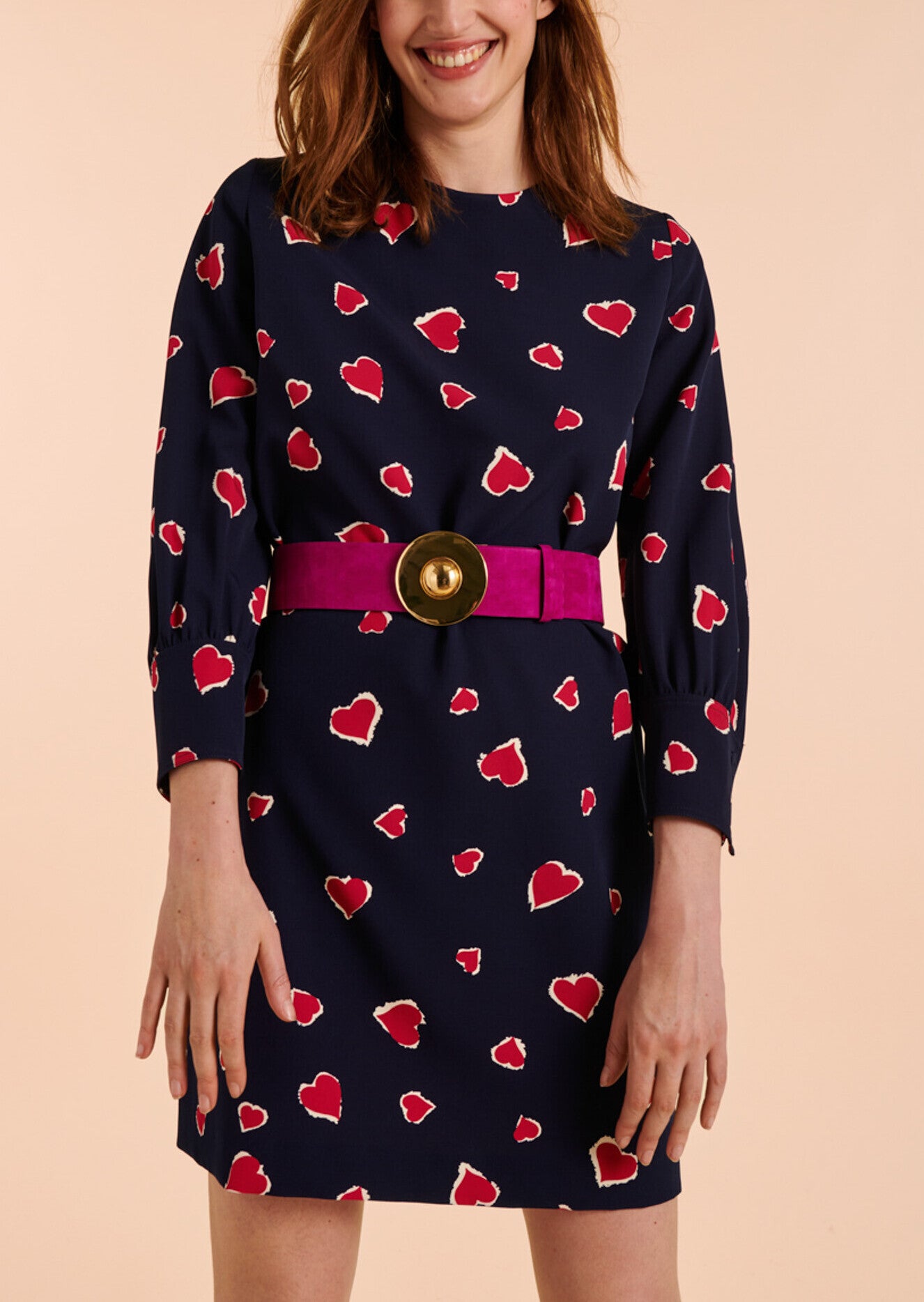 Robe Romina bleu nuit imprimé coeurs léopard Faume - seconde main