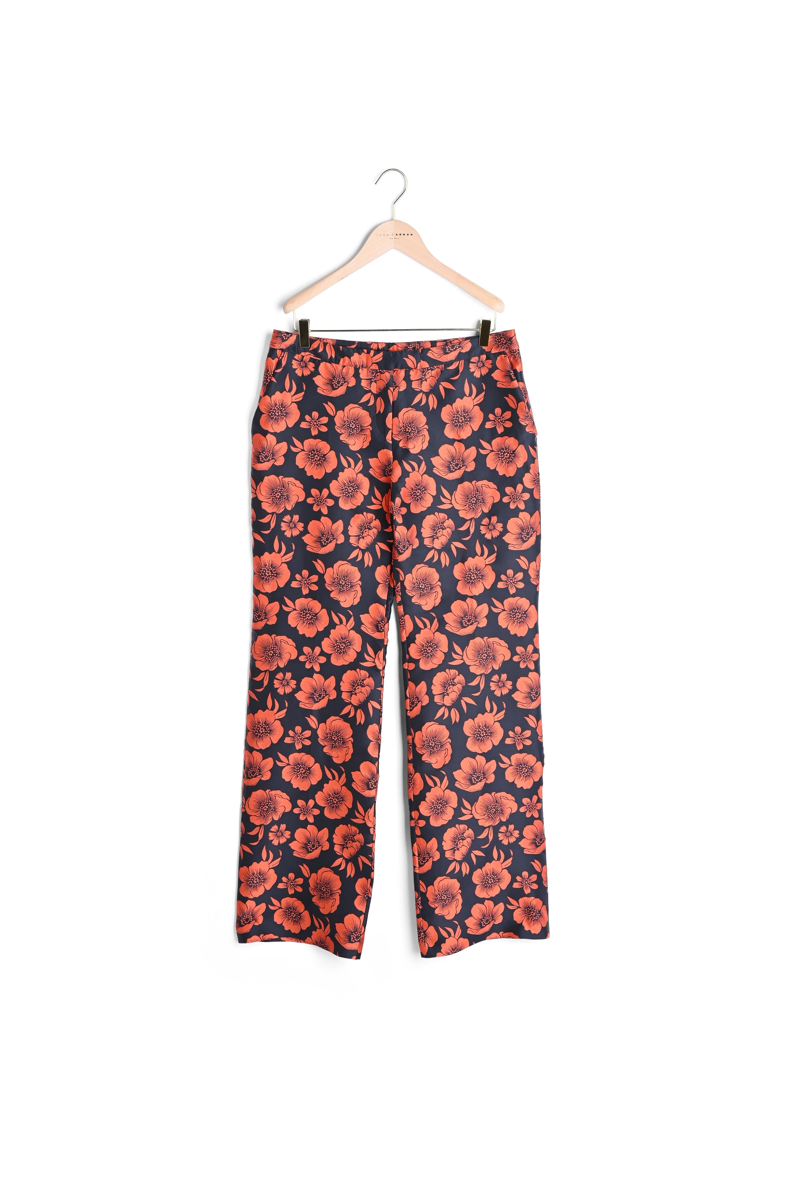 Pantalon Patti bleu nuit et orange en jacquard à fleurs Faume - seconde main