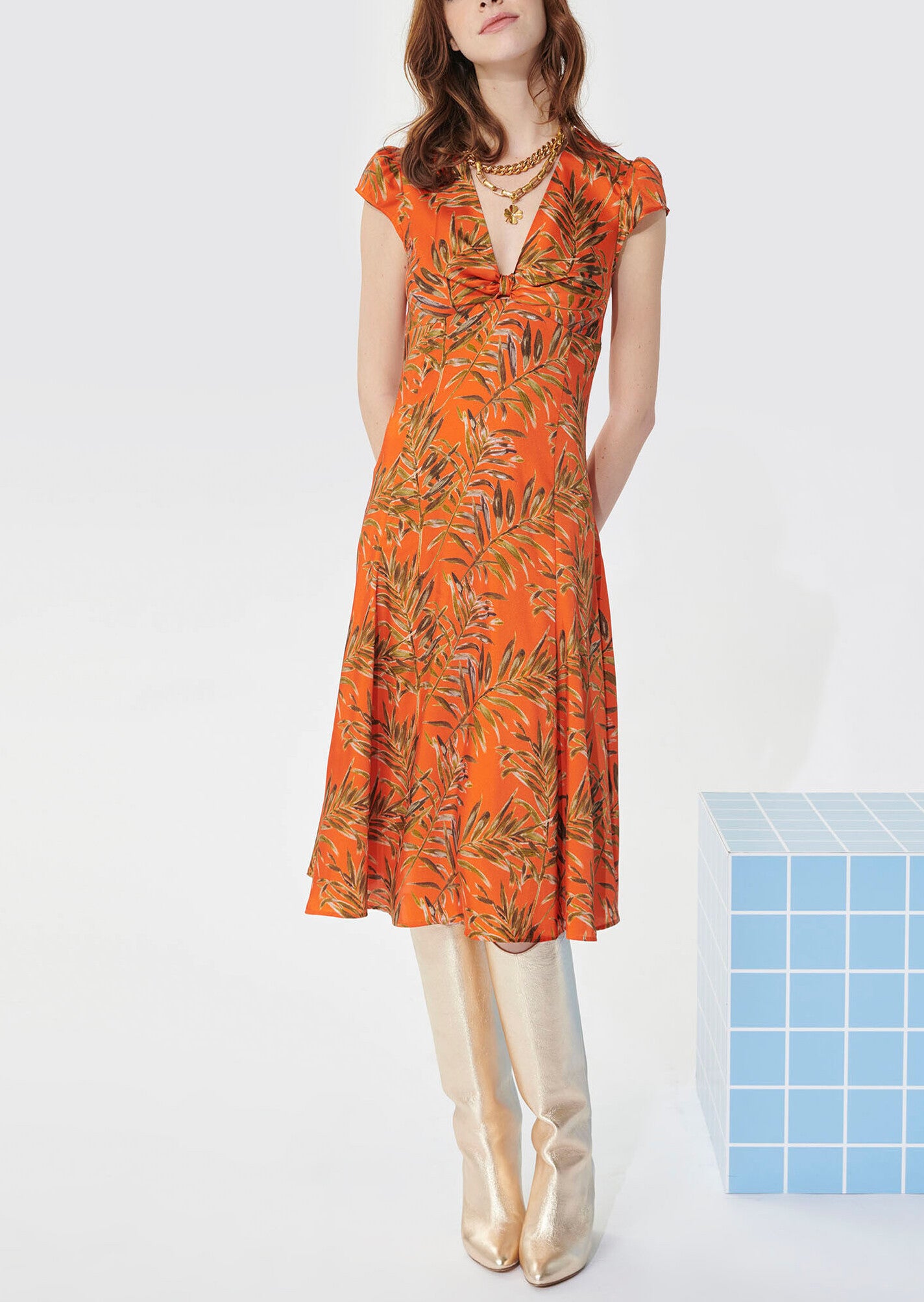 Robe Rouelle orange imprimé palmes Faume - seconde main