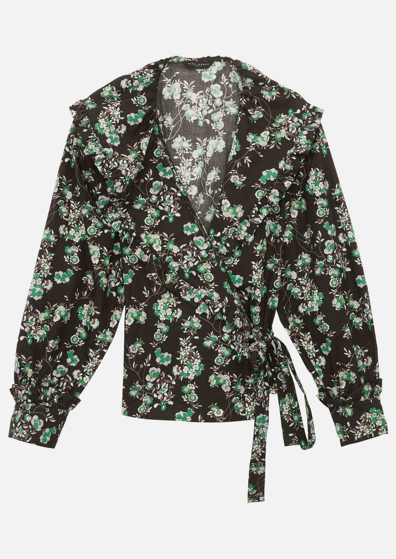 Chemise Cristina noire imprimée fleuri en coton Faume - seconde main