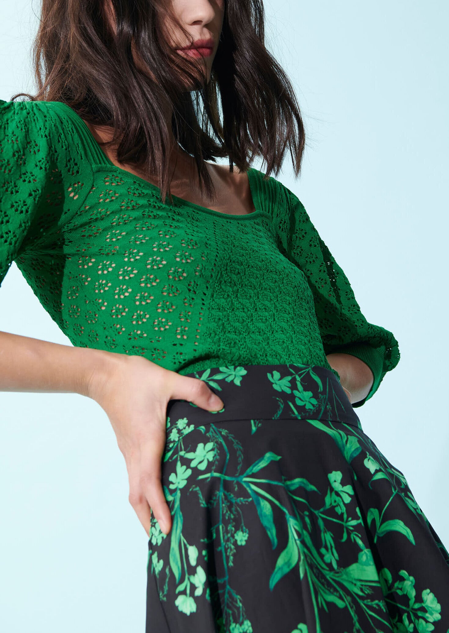 Pull Pekin vert émeraude ajouré en viscose Faume - seconde main