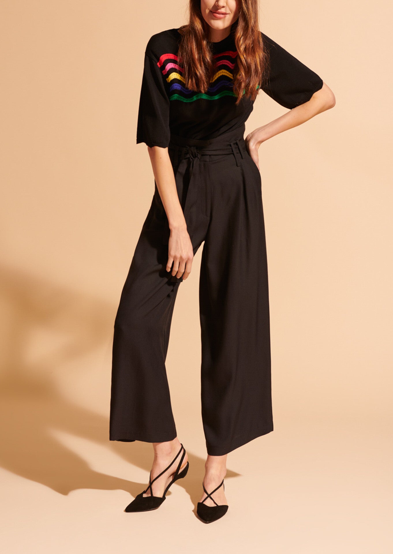 Pantalon Pia noir en crêpe léger Faume - seconde main