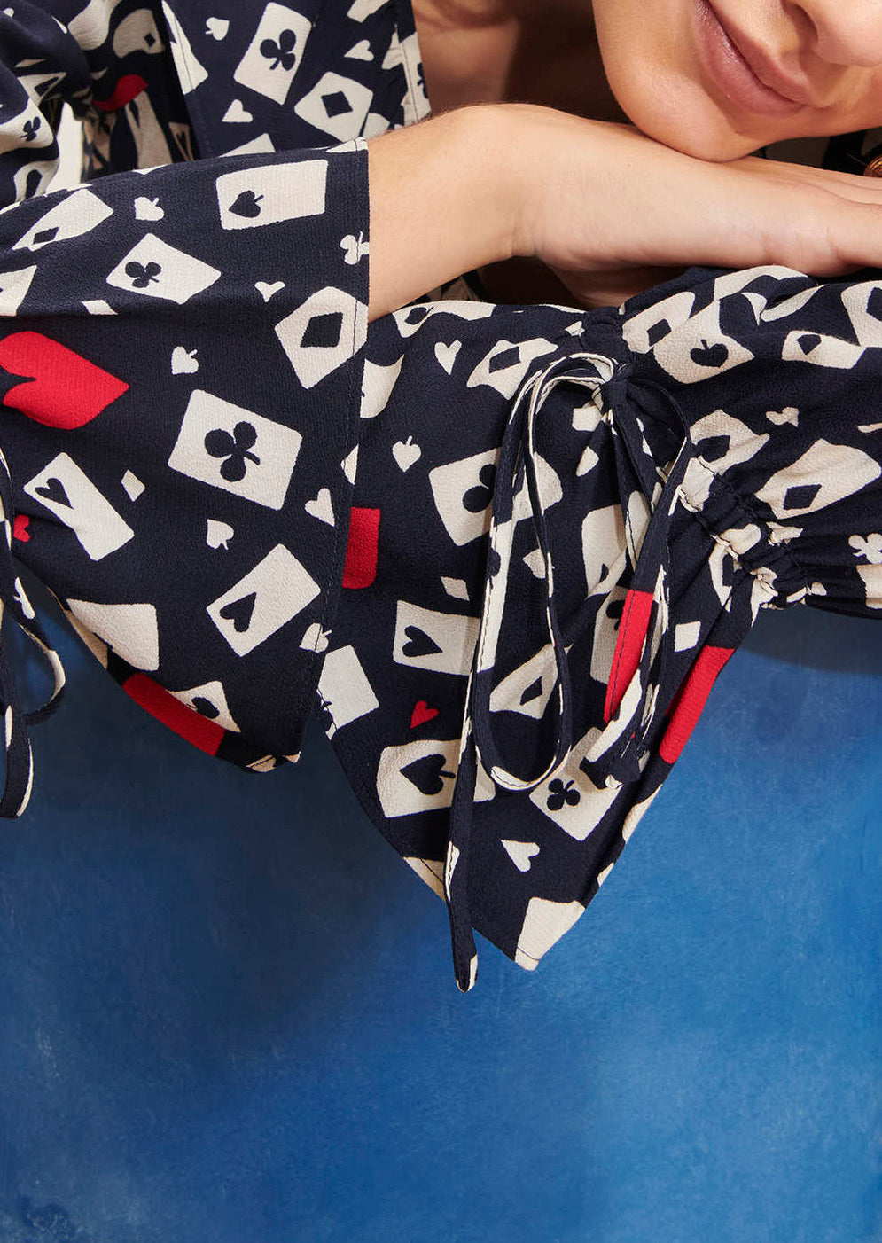 Top Tiare bleu nuit imprimé en crêpe Faume - seconde main