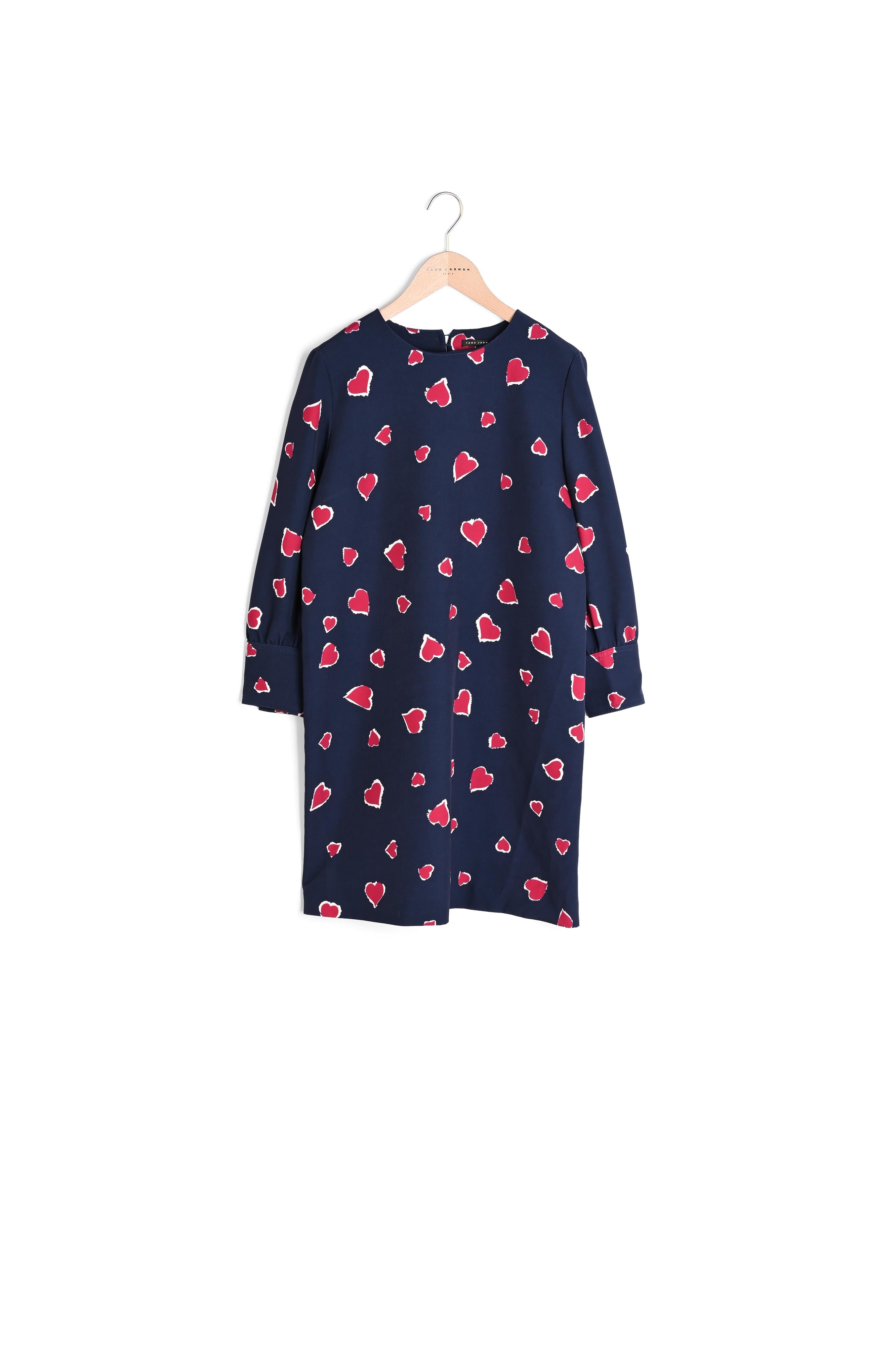Robe Romina bleu nuit imprimé coeurs léopard Faume - seconde main