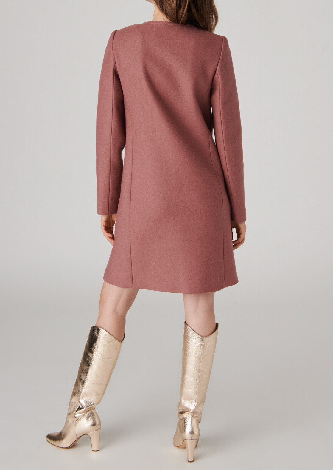 Manteau Mila fermeture asymétrique en drap de laine bois de rose Faume - seconde main