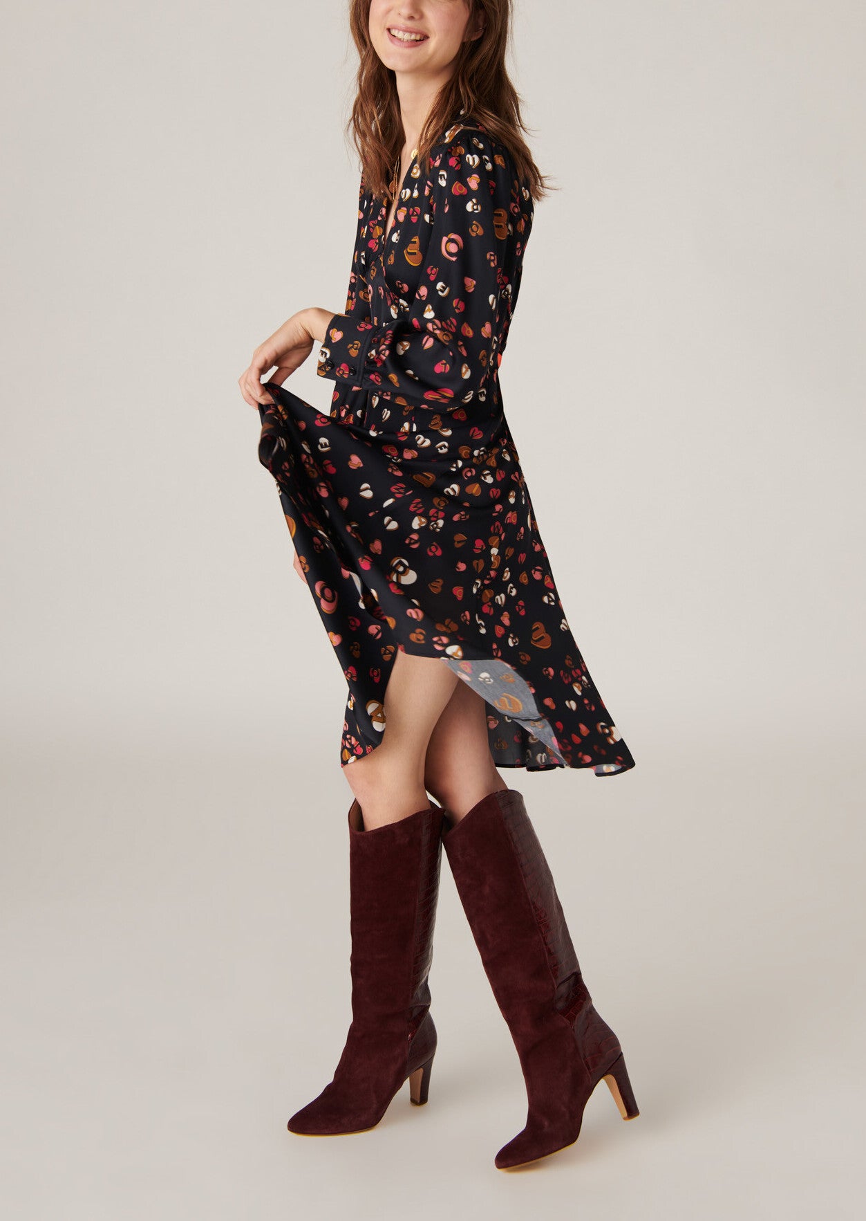 Robe Raiane bleu nuit imprimé coeurs en satin viscose Faume - seconde main