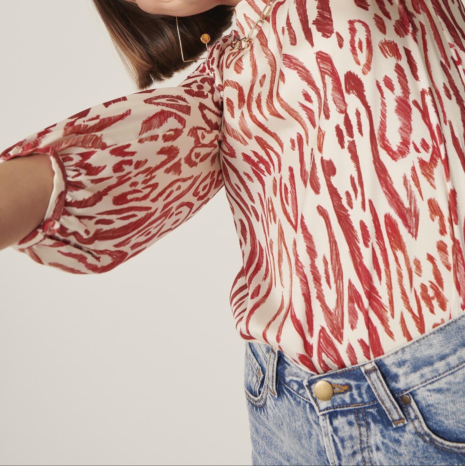 Blouse Tabeca écrue imprimé graphique léopard Faume - seconde main