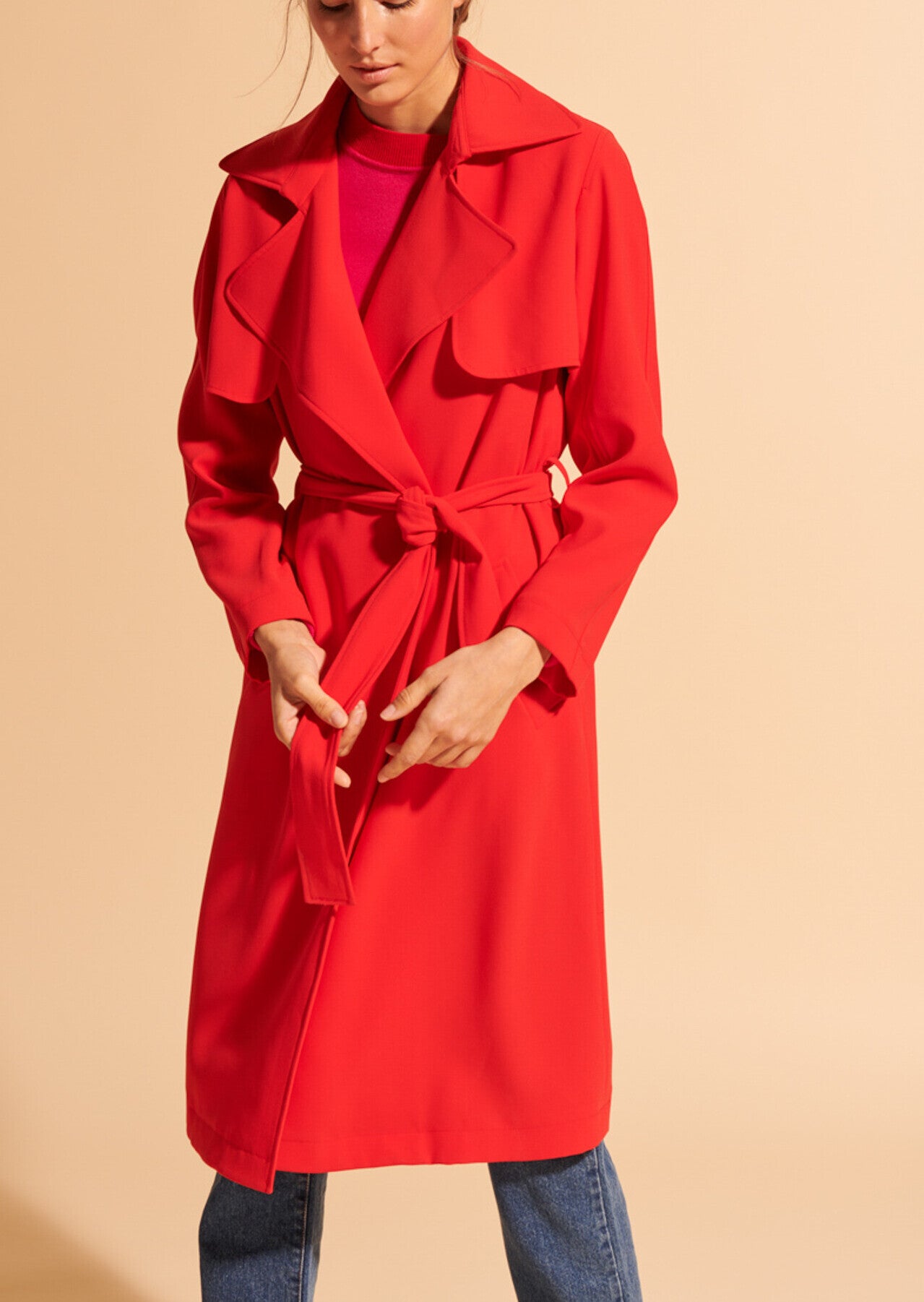 Trench-coat Mandy rouge en crêpe Faume - seconde main