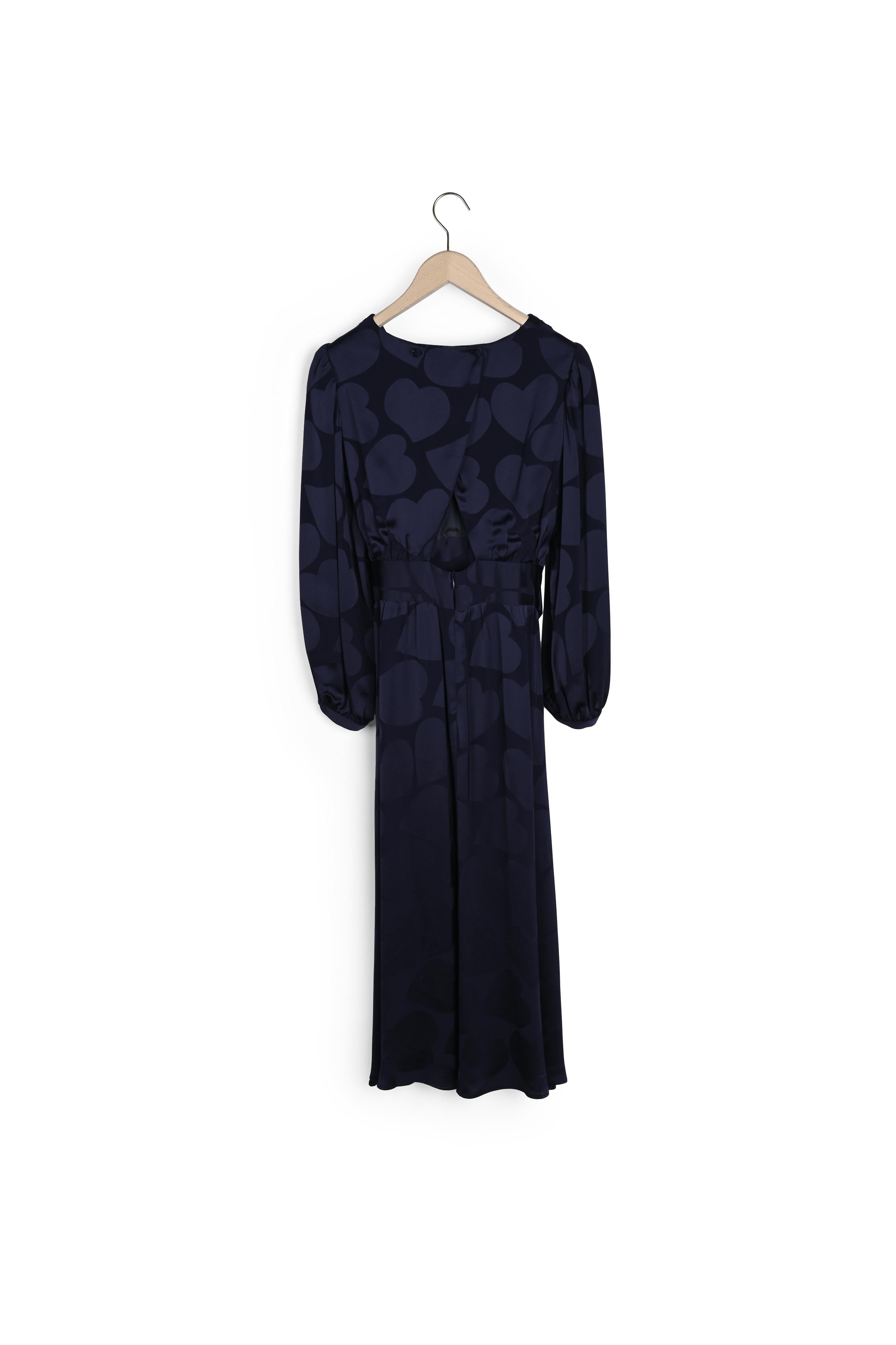 Robe Rémie mi-longue bleu nuit en viscose satinée imprimé coeurs Faume - seconde main
