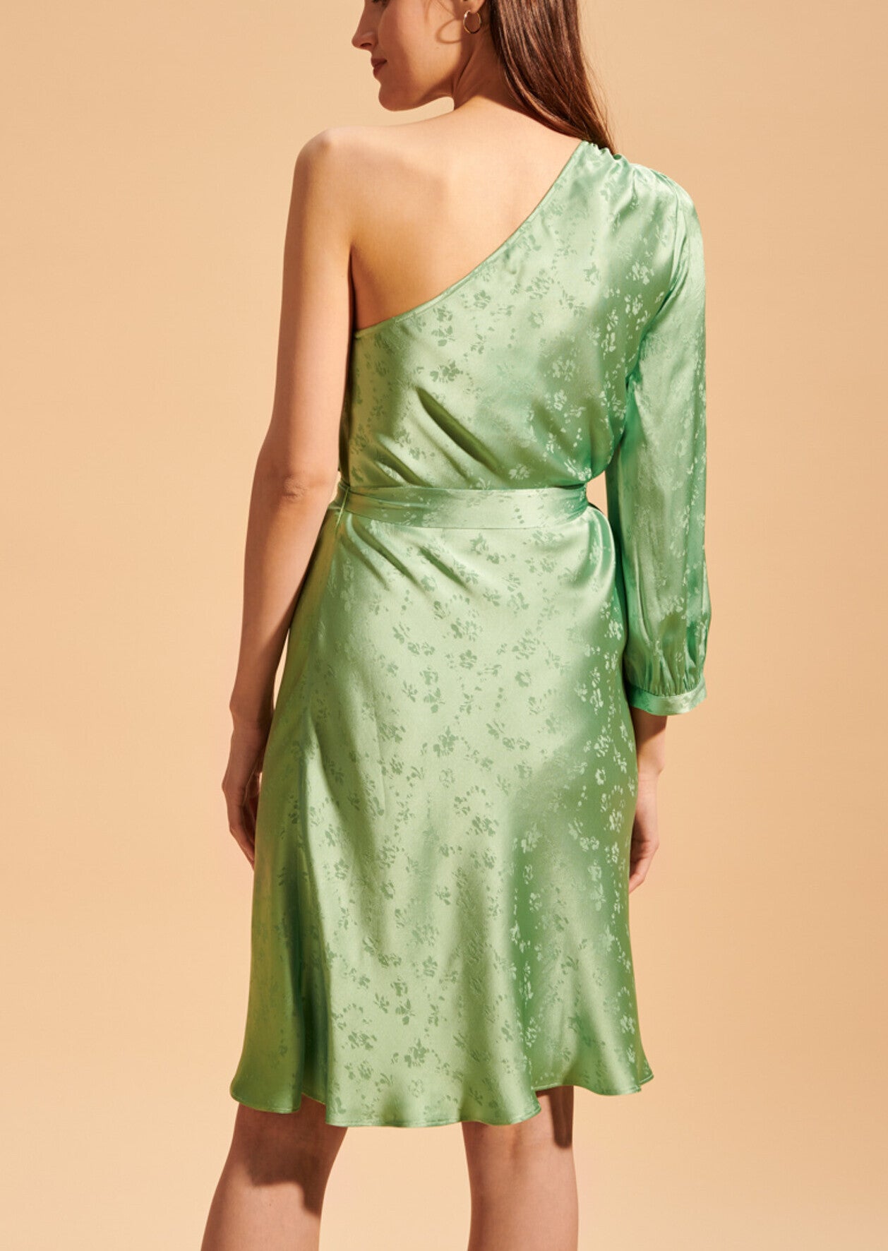 Robe one-shoulder Riona en jacquard fleuri vert jade Faume - seconde main