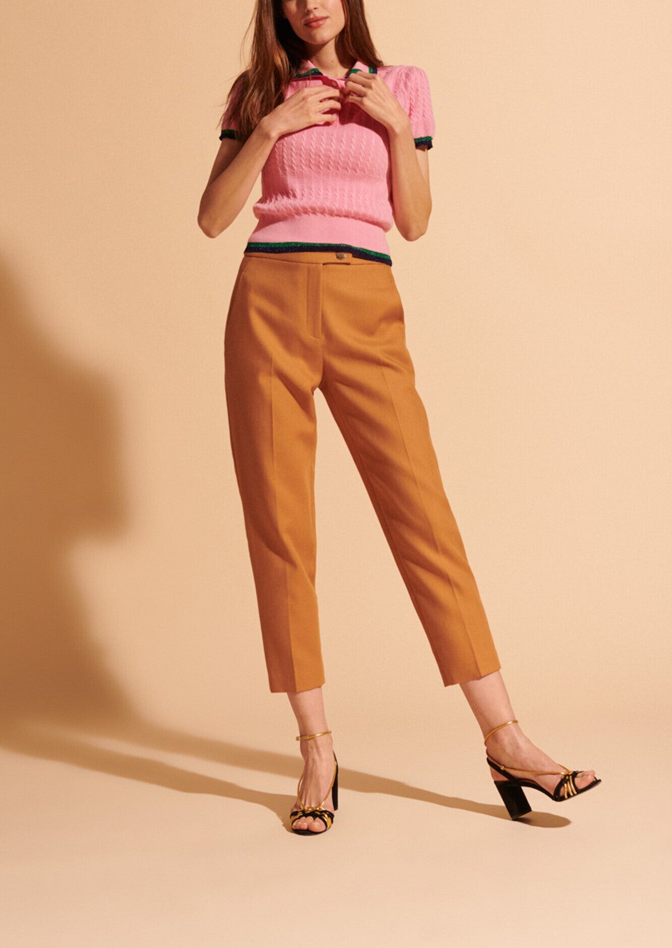 Pantalon cigarette Primerose camel en twill de coton Faume - seconde main