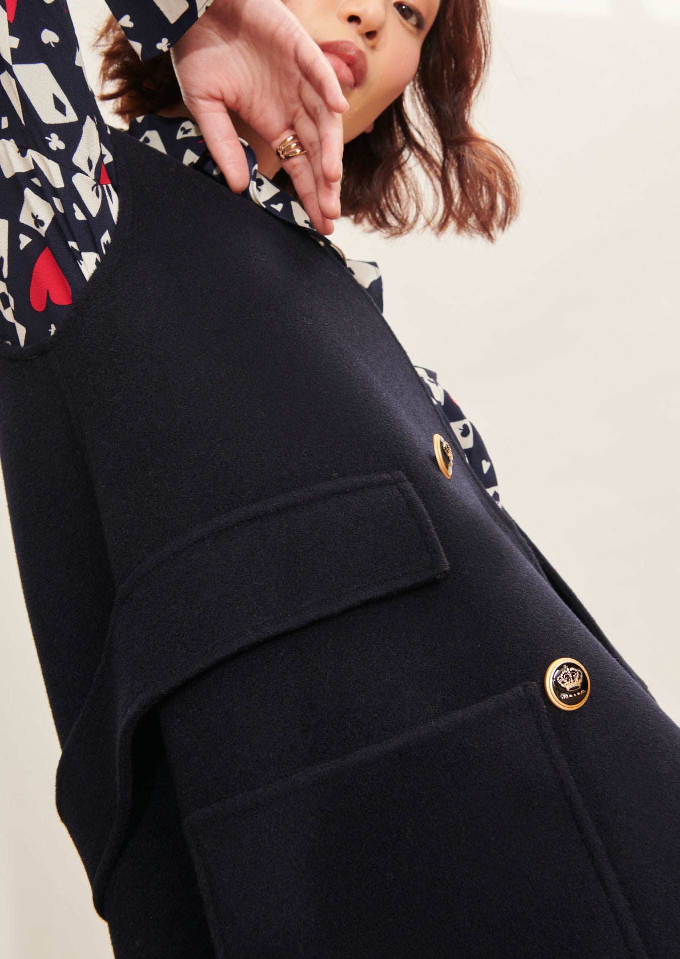 Manteau Maddalena bleu nuit en laine double face Faume - seconde main