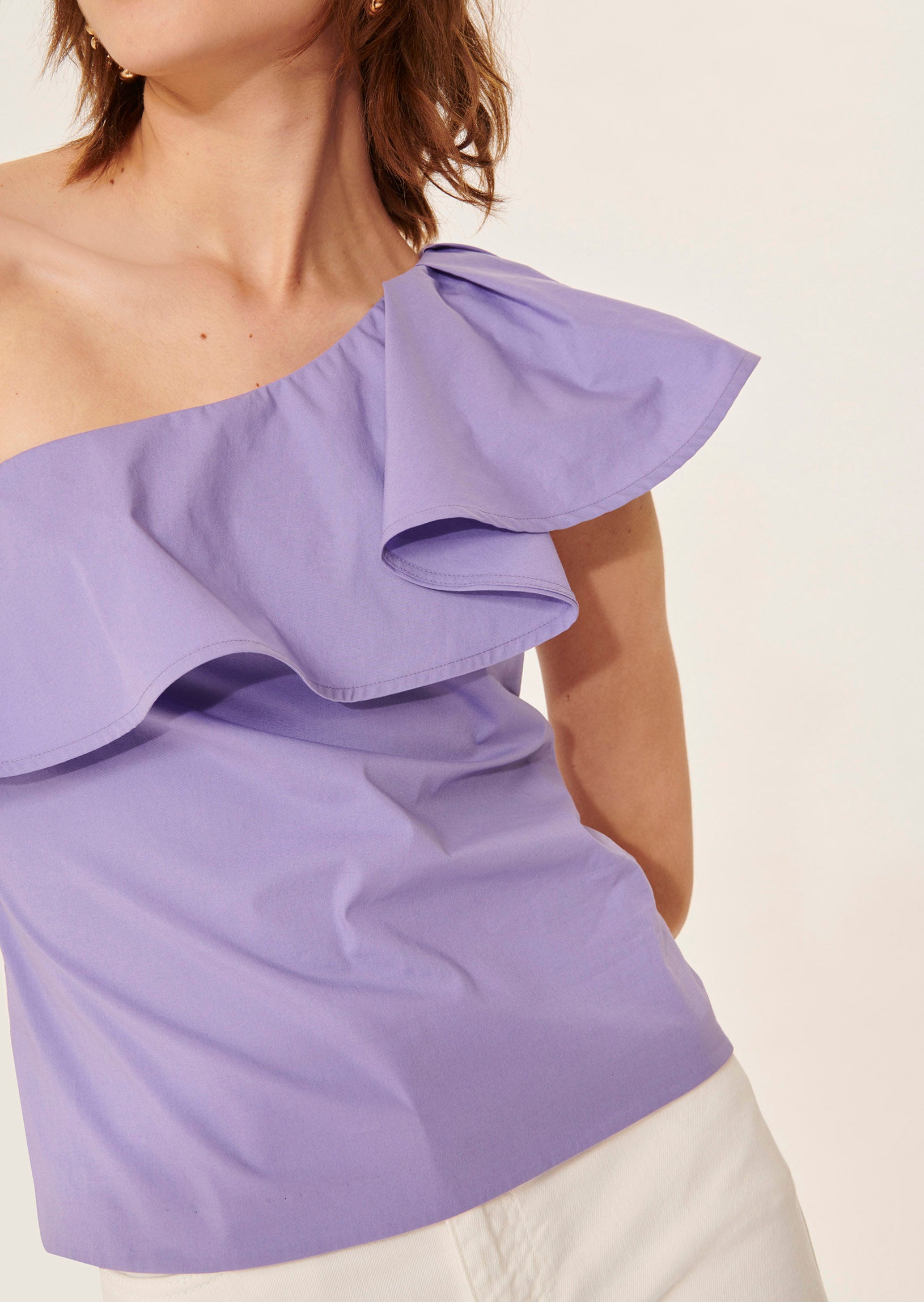 Top asymétrique Tourmaline violet en popeline Faume - seconde main