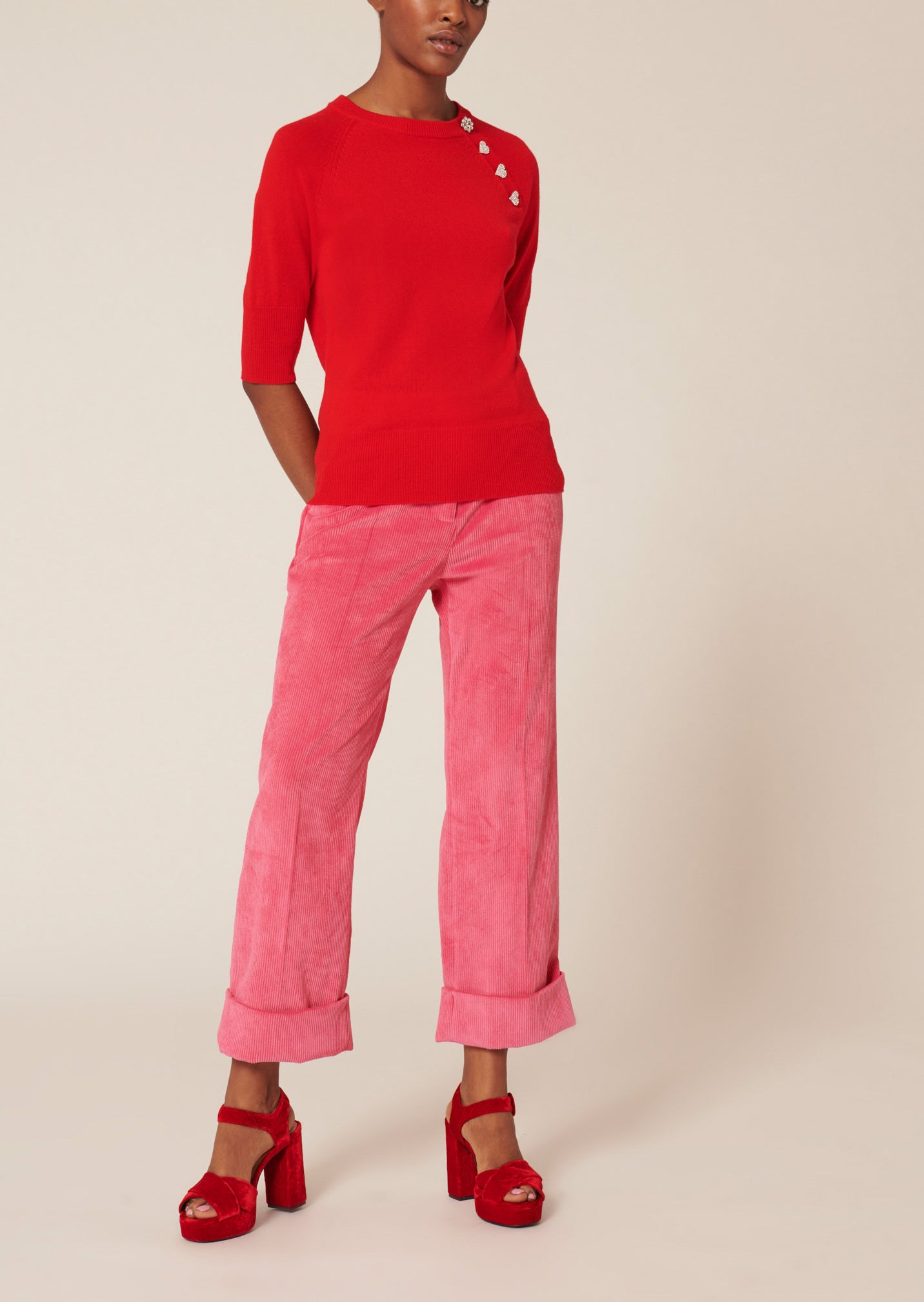 Pull Pastelle rouge en laine merinos Faume - seconde main