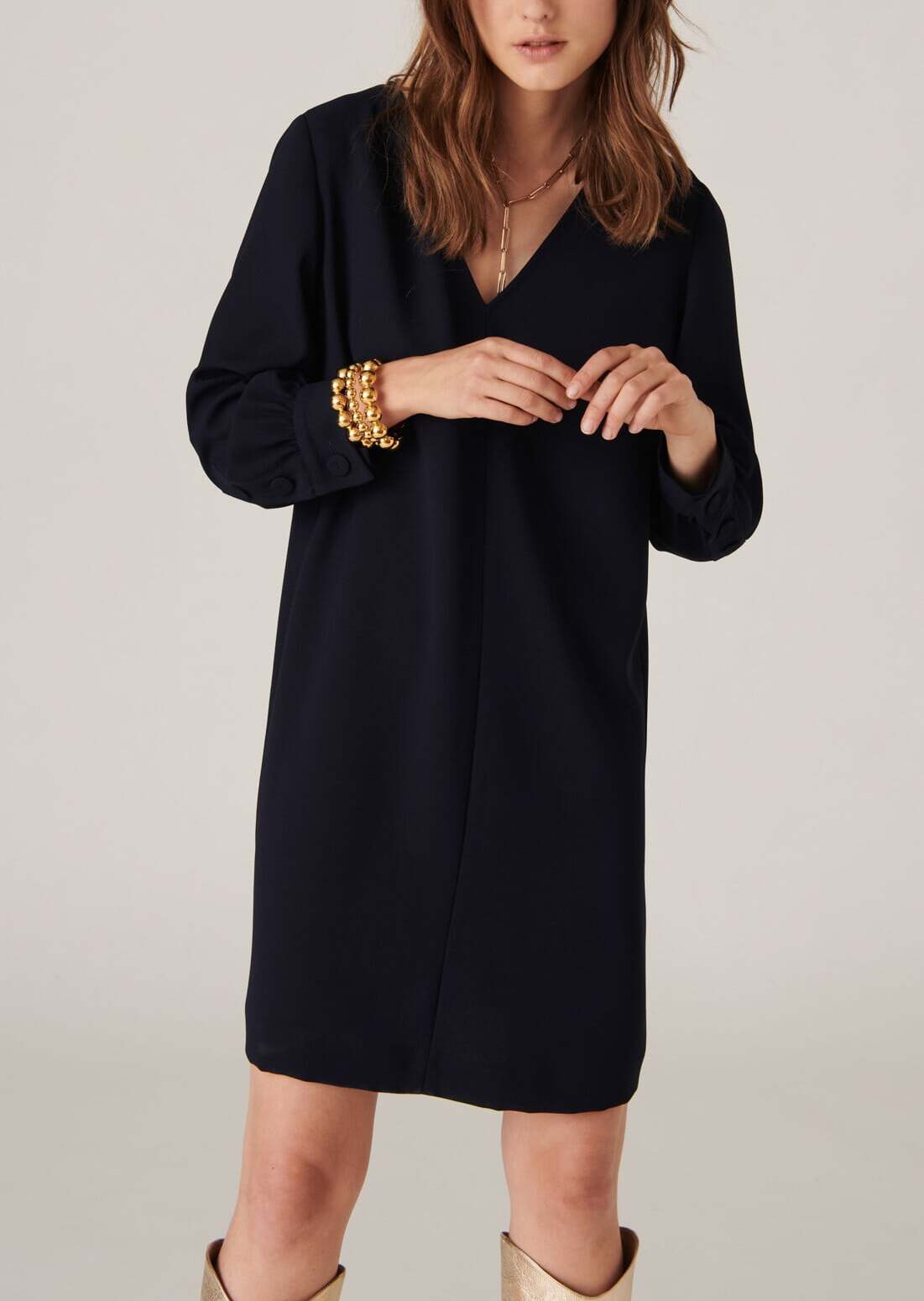 Robe tunique Robina en crêpe lourd bleu nuit Faume - seconde main