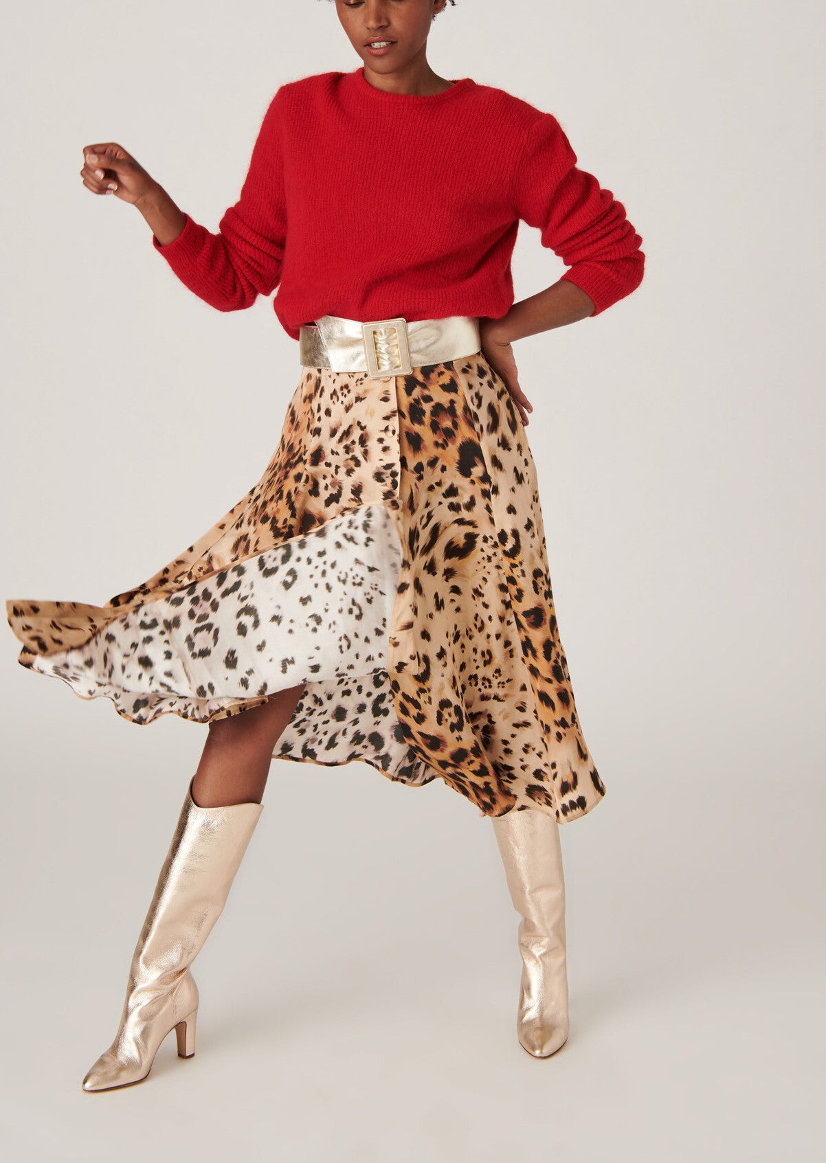 Jupe Jessa boutonnée en satin viscose léopard Faume - seconde main