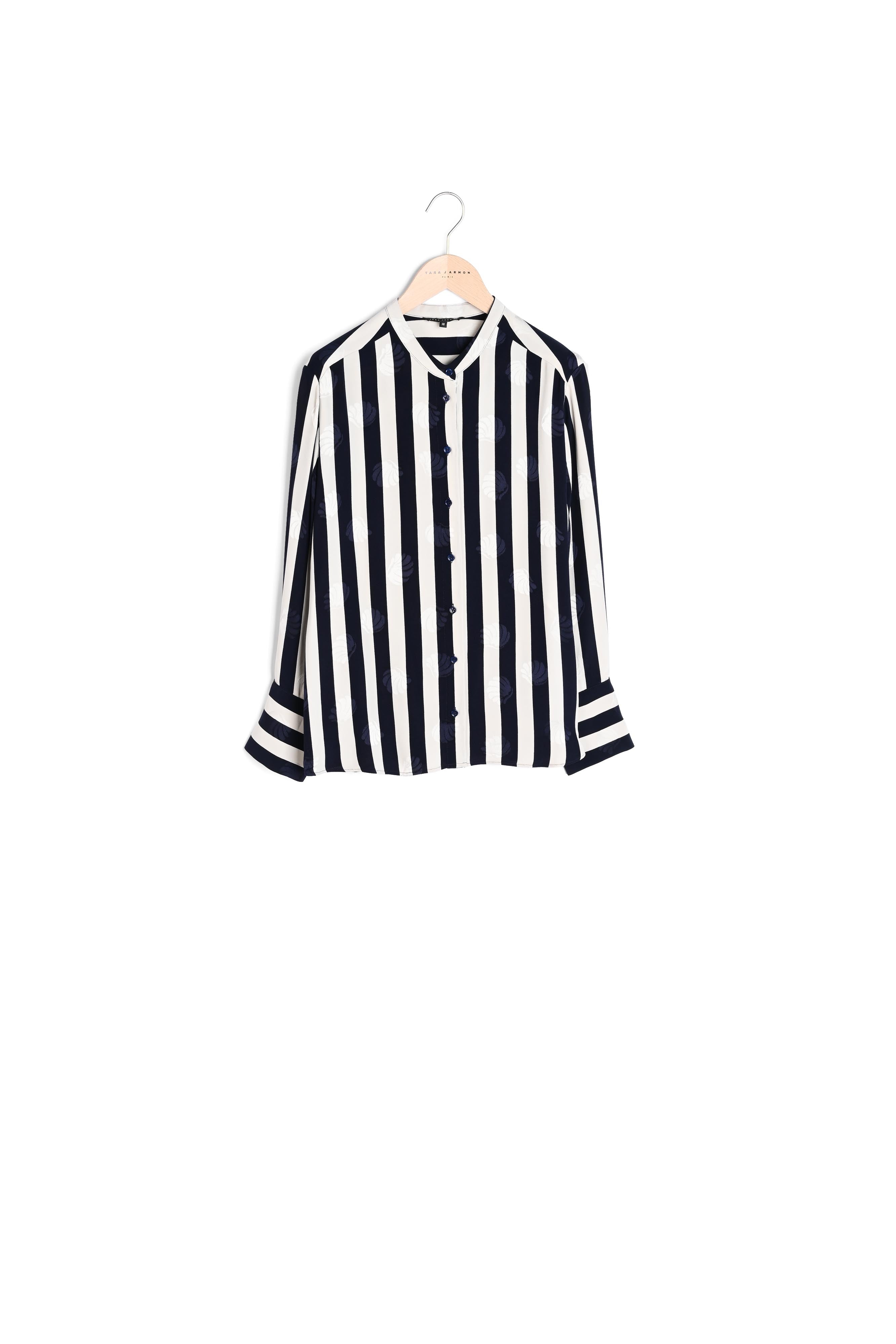 Chemise Teodora bleu marine et écrue en jacquard satiné Faume - seconde main