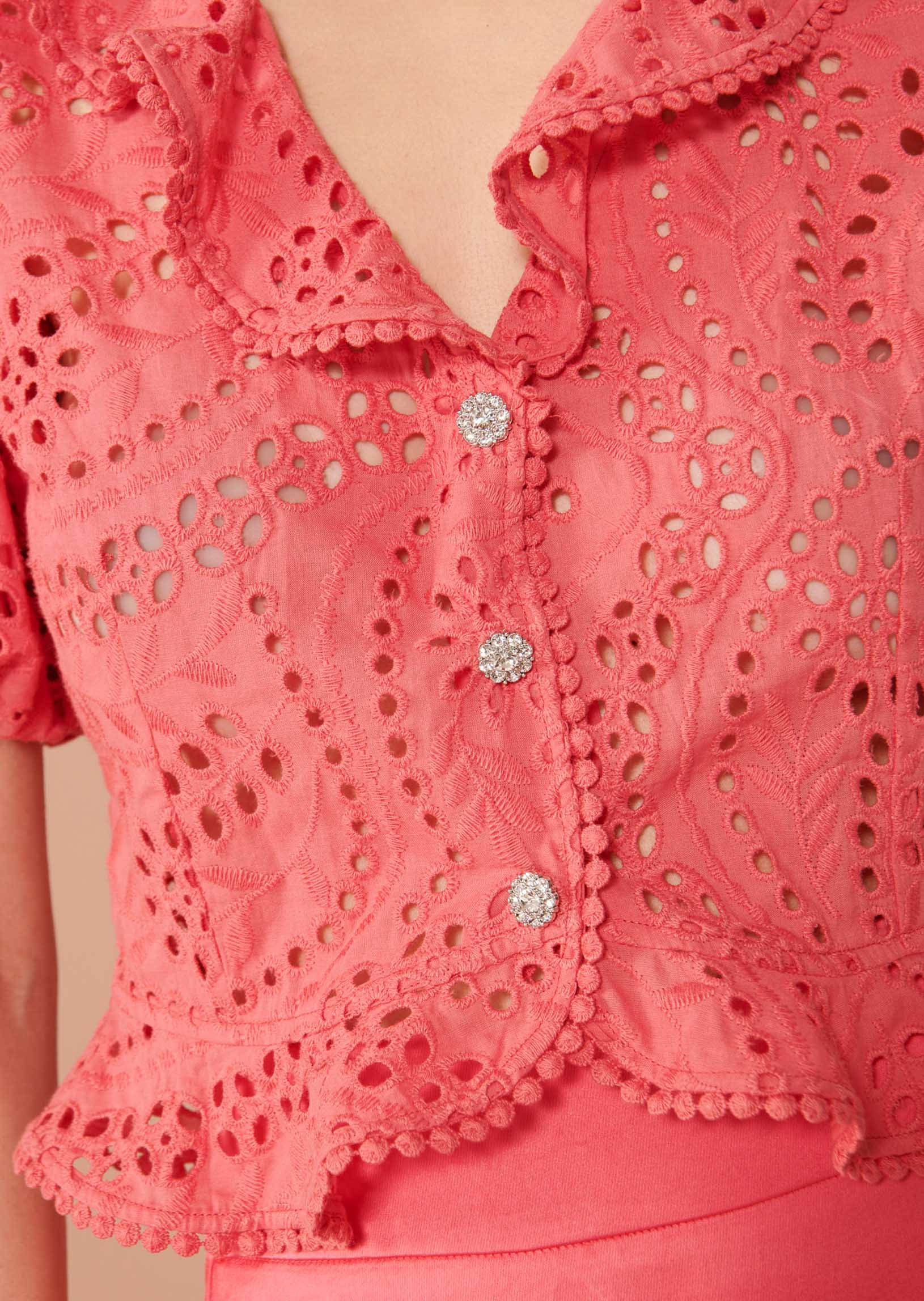 Chemise Carine rose en broderie Faume - seconde main