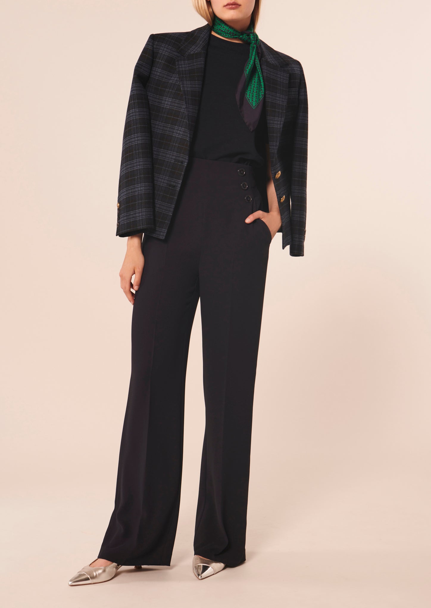 Pantalon Pilar bleu nuit en crêpe Faume - seconde main