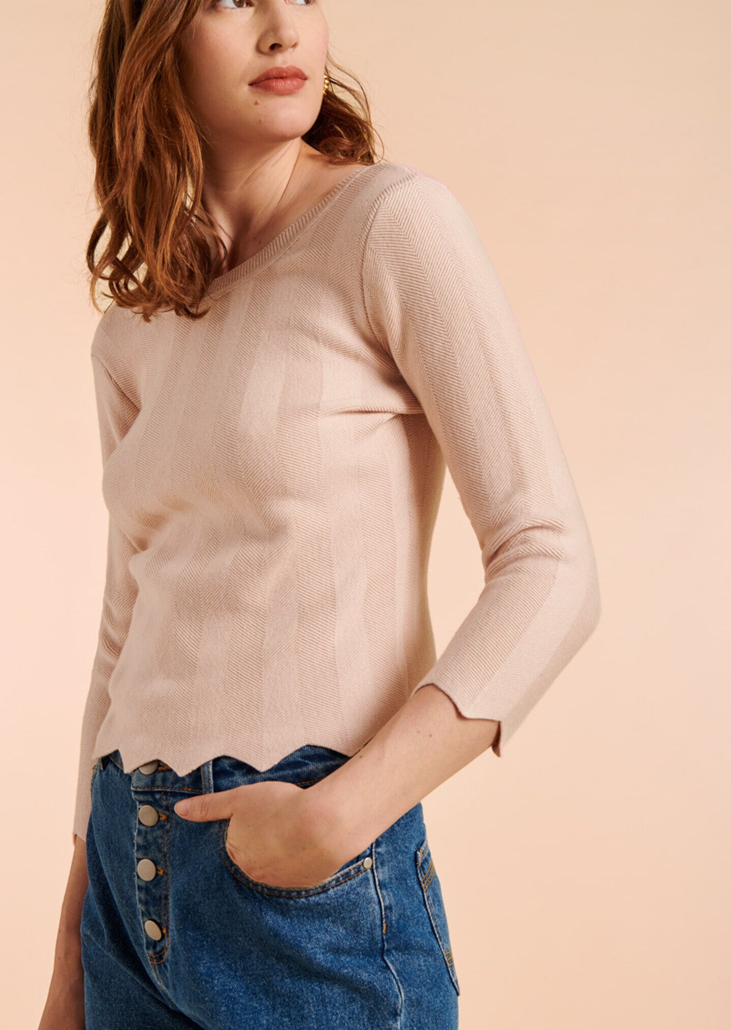 Top graphique Nour en maille beige rosé Faume - seconde main