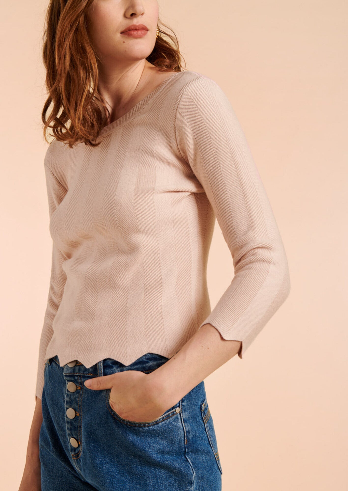 Top graphique Nour en maille beige rosé Faume - seconde main