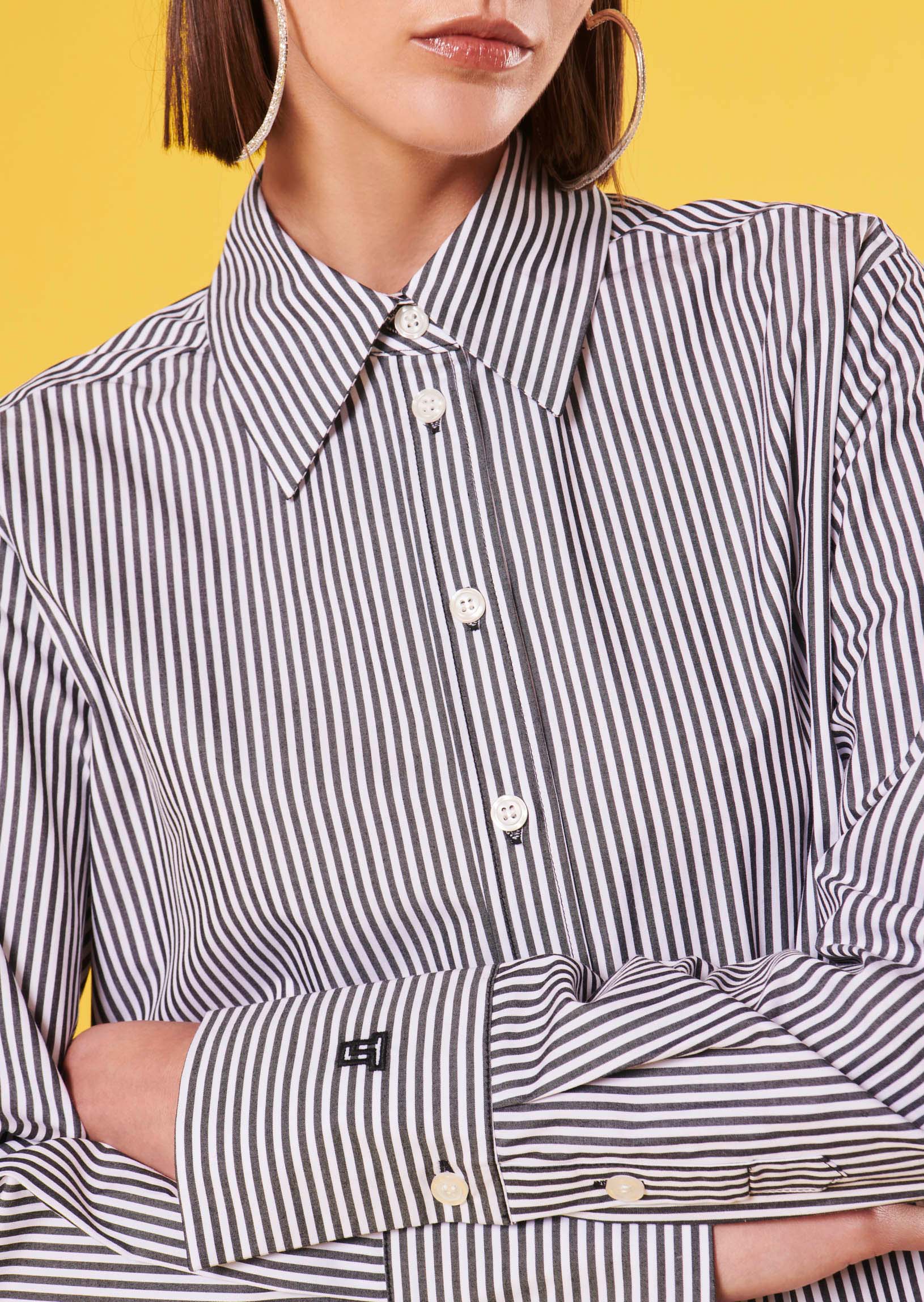 Chemise Clarence noire à rayures en popeline Faume - seconde main