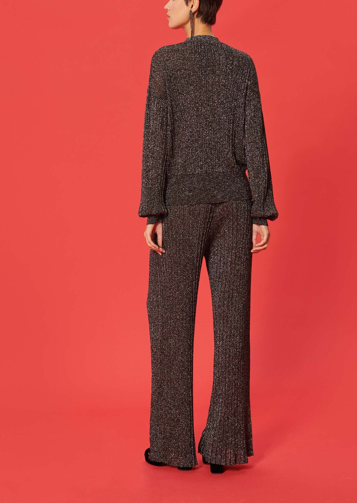 Pantalon Pannacotta noir en laine merinos et lurex Faume - seconde main