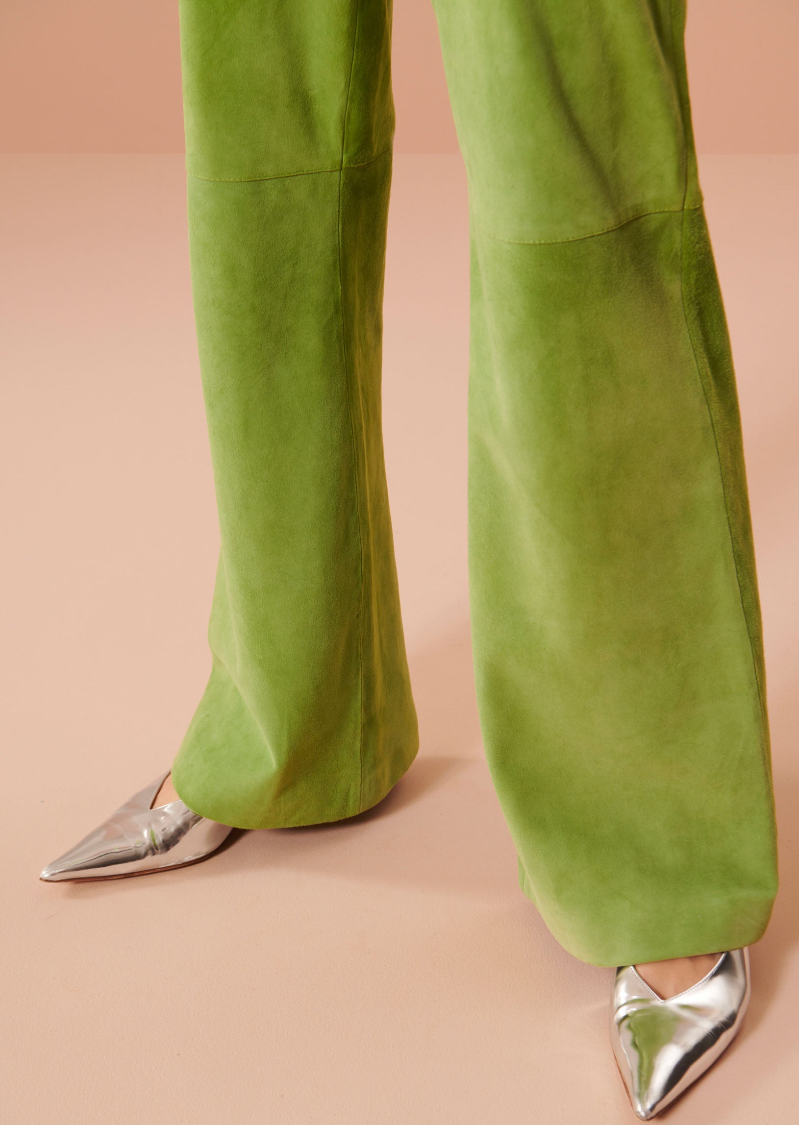 Pantalon Prosperi vert kaki en cuir suédine Faume - seconde main