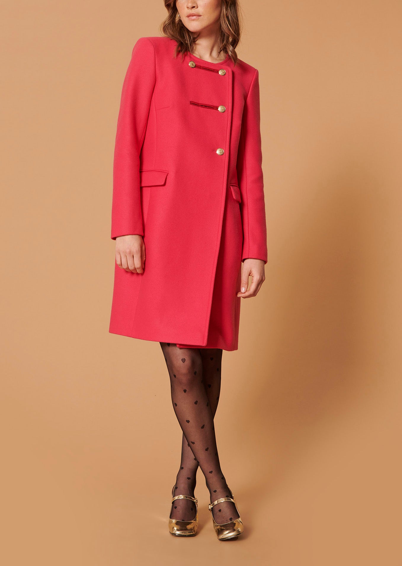 Manteau Marilyse rose en drap de laine Faume - seconde main