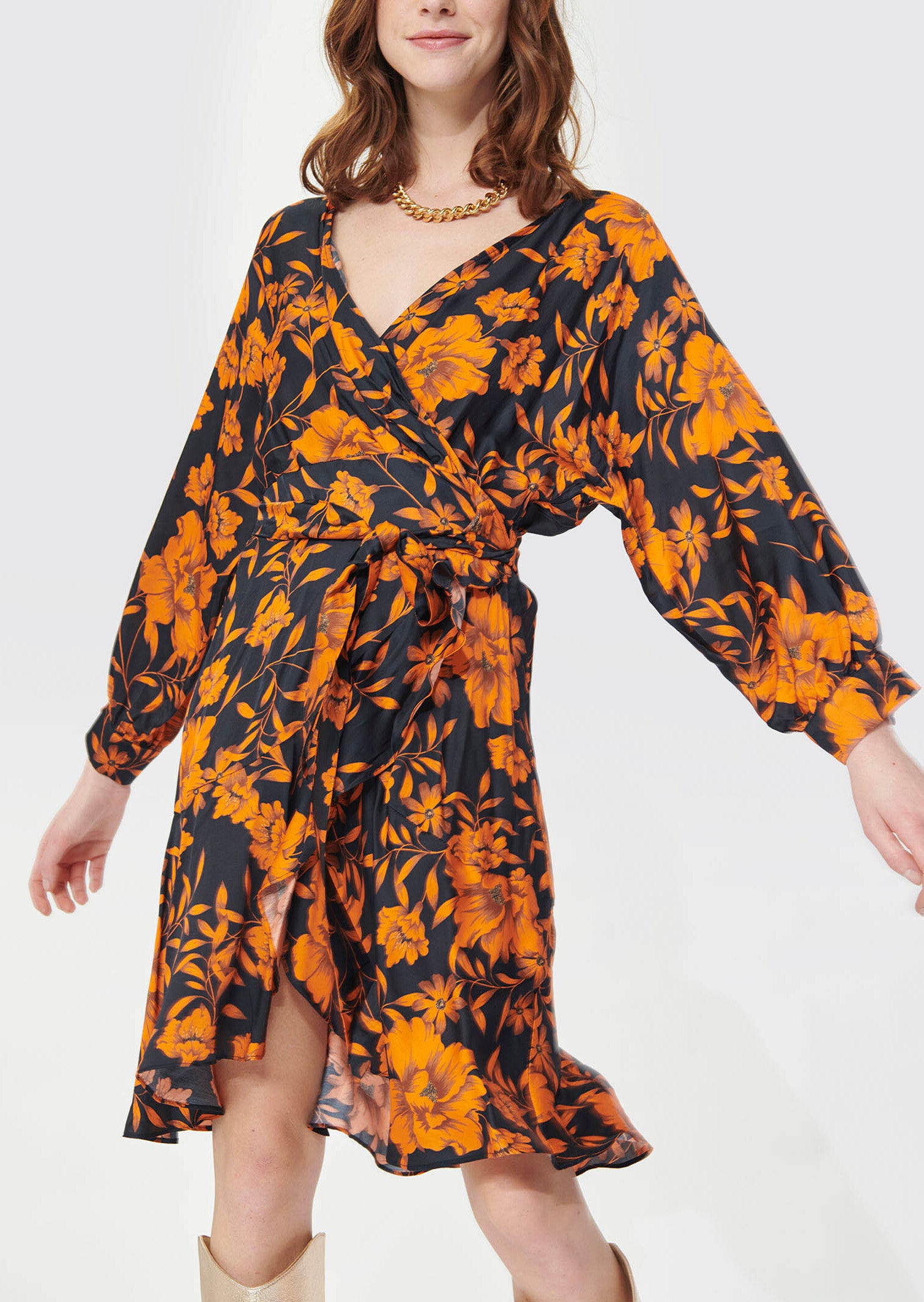 Robe Roza bleu nuit imprimé fleurs d'Hawaï Faume - seconde main