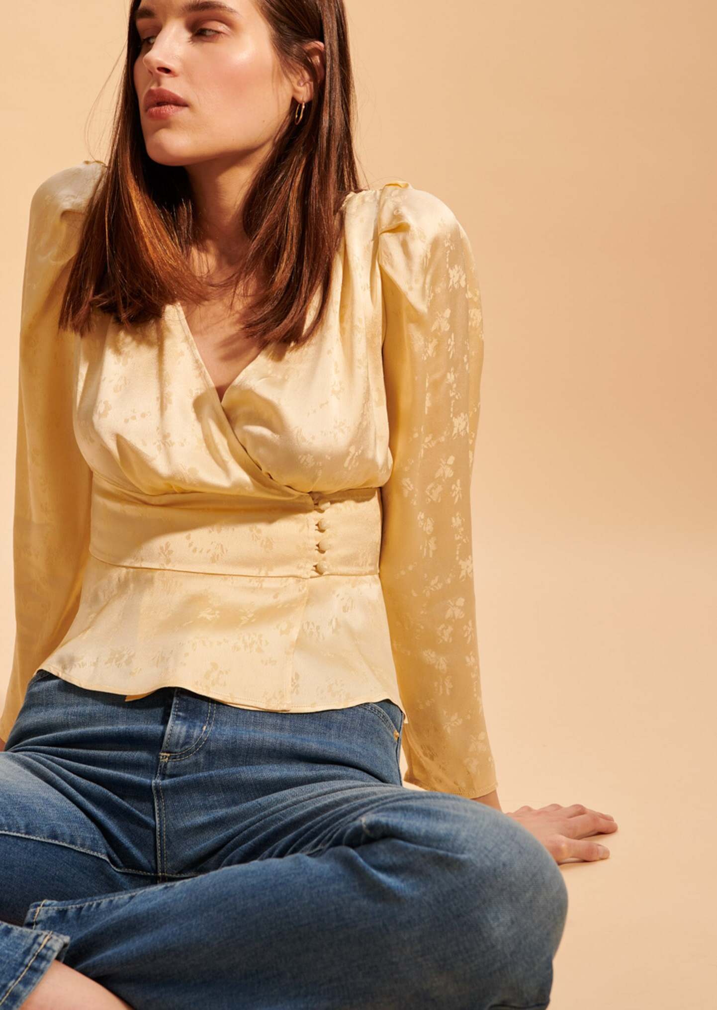 Top Tanais en jacquard fleuri vanille Faume - seconde main