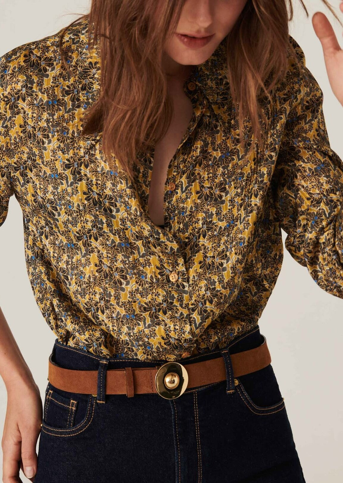 Chemise Tarot en viscose lurex imprimé jardin d'hiver mordorée Faume - seconde main