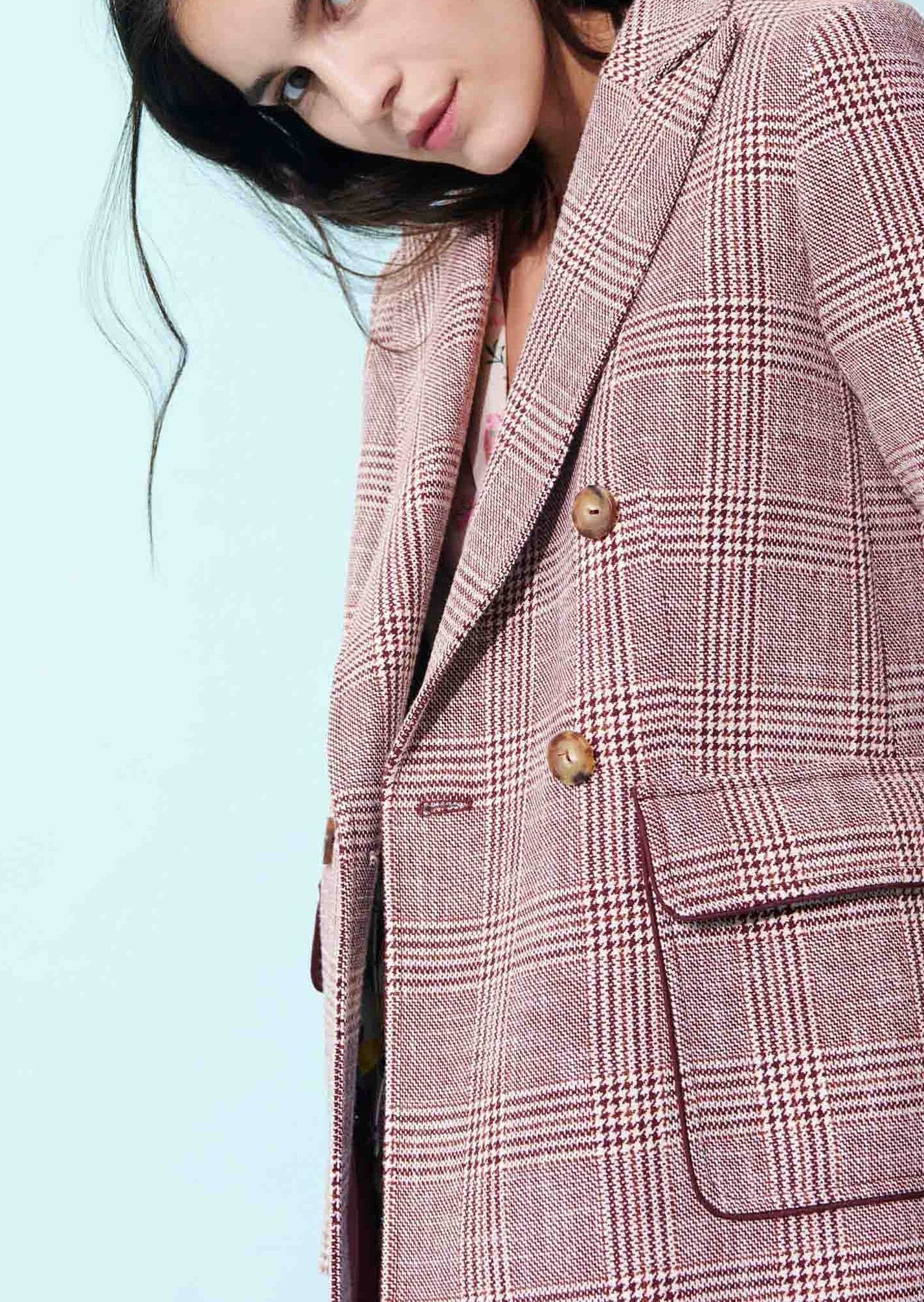 Manteau Mary bois de rose motif prince de Galles Faume - seconde main