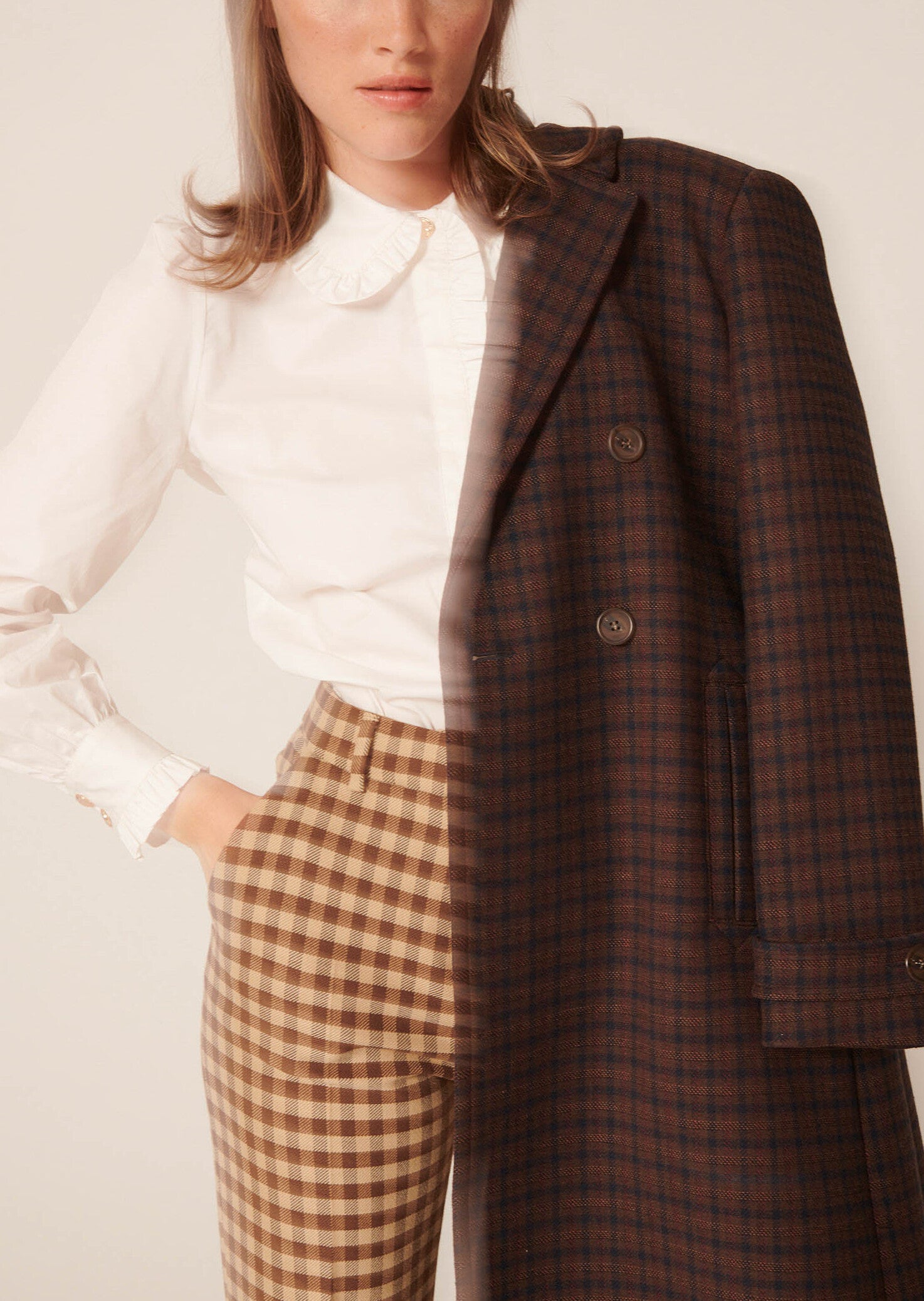 Manteau Majestueux marron à carreaux en laine Faume - seconde main