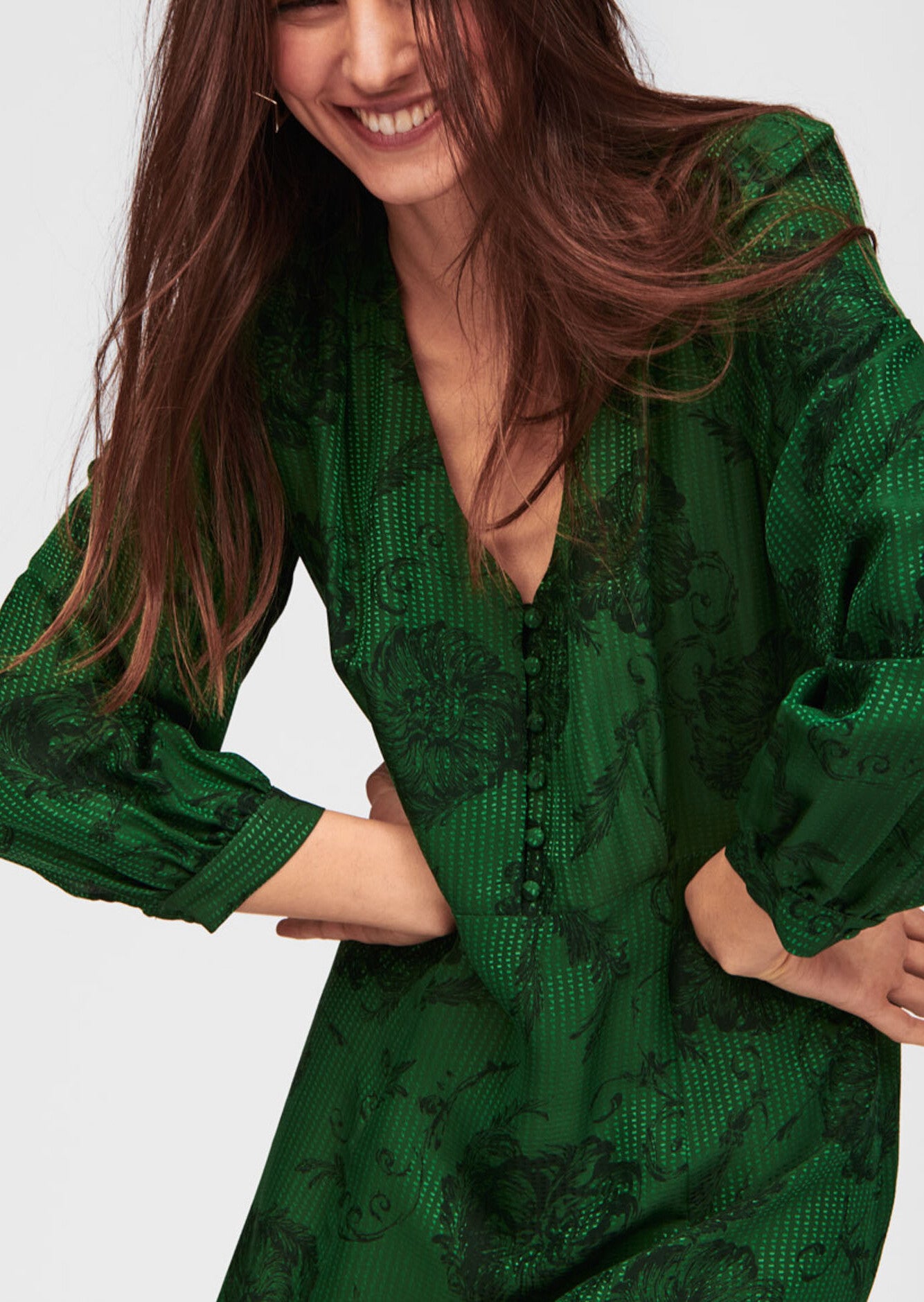 Robe mi-longue verte imprimé fleuri Faume - seconde main