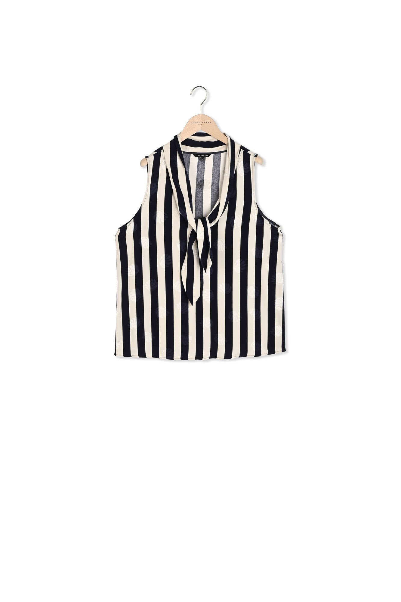 Top à rayures en jacquard satiné à motifs coquillages bleu nuit et écru Faume - seconde main