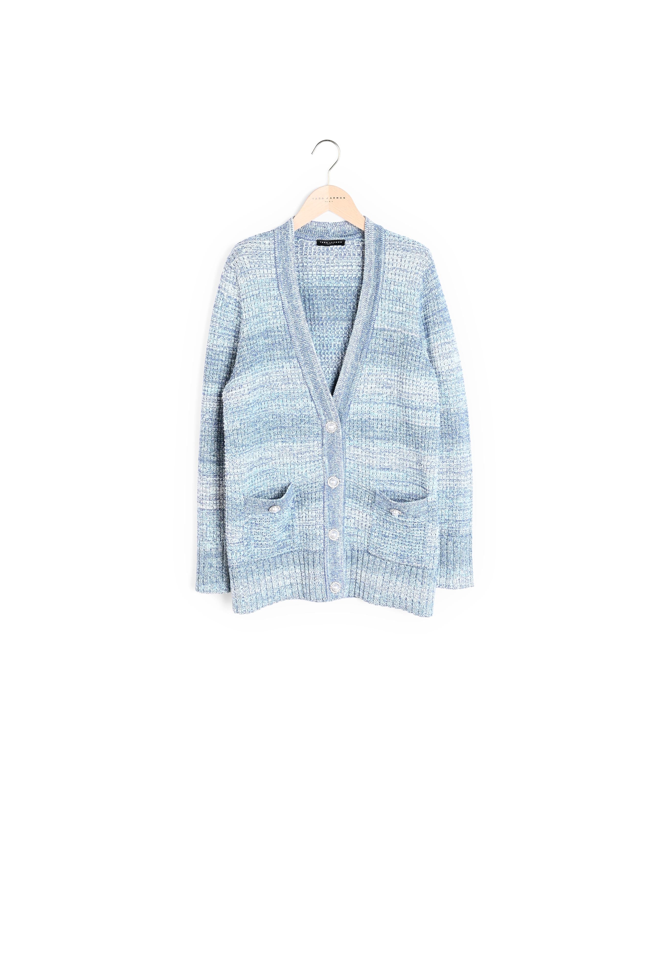 Gilet Gia bleu ciel en maille tweedée Faume - seconde main