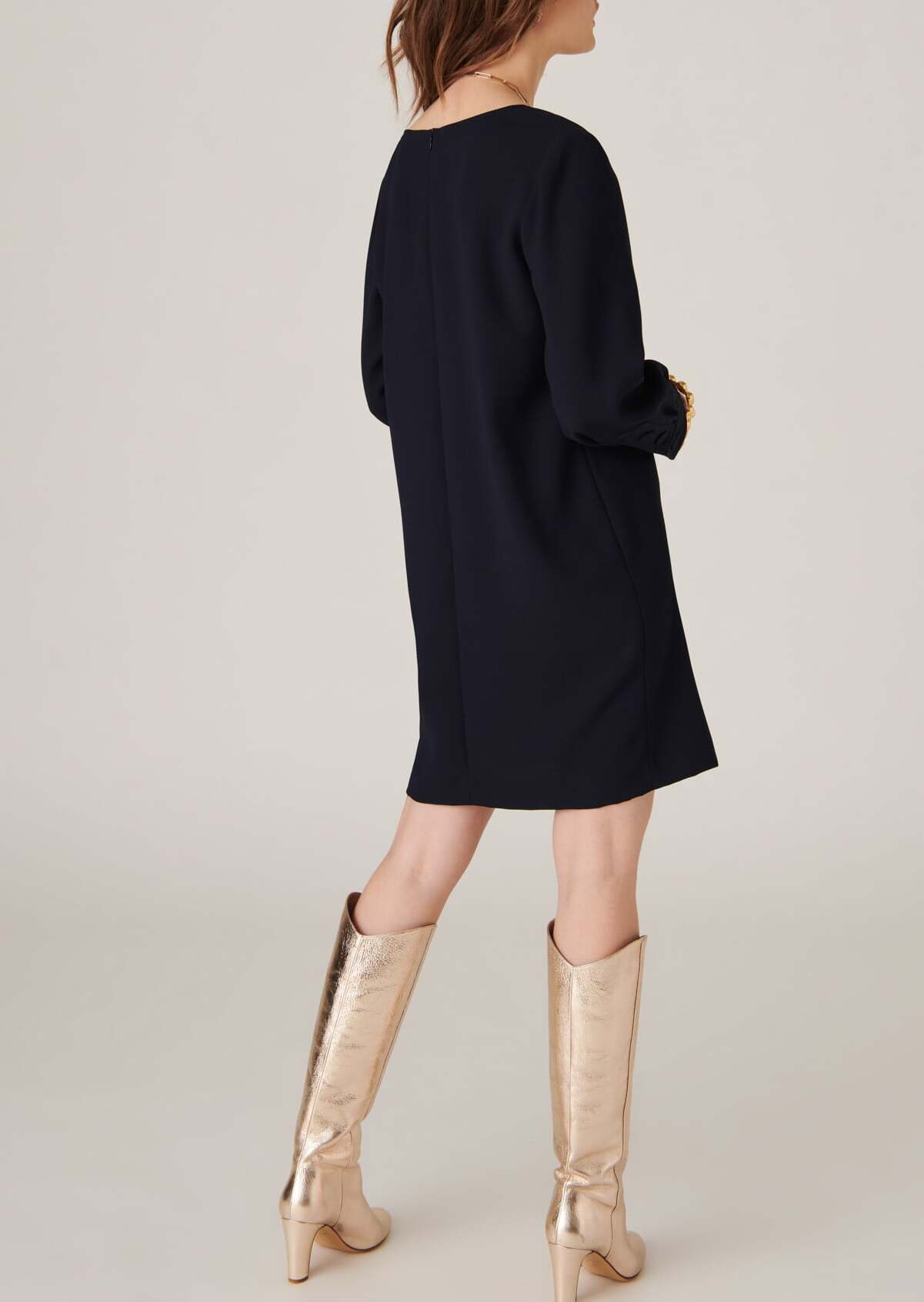 Robe tunique Robina en crêpe lourd bleu nuit Faume - seconde main