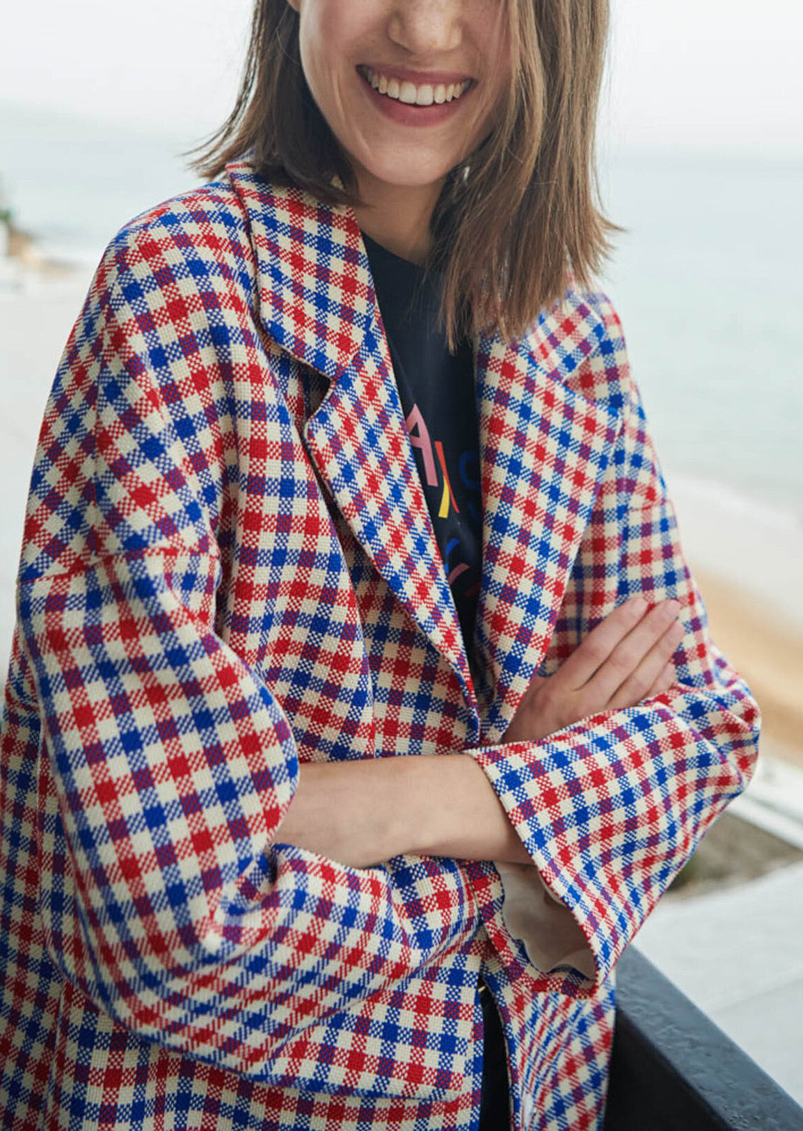 Manteau à carreaux rouges et bleus Faume - seconde main